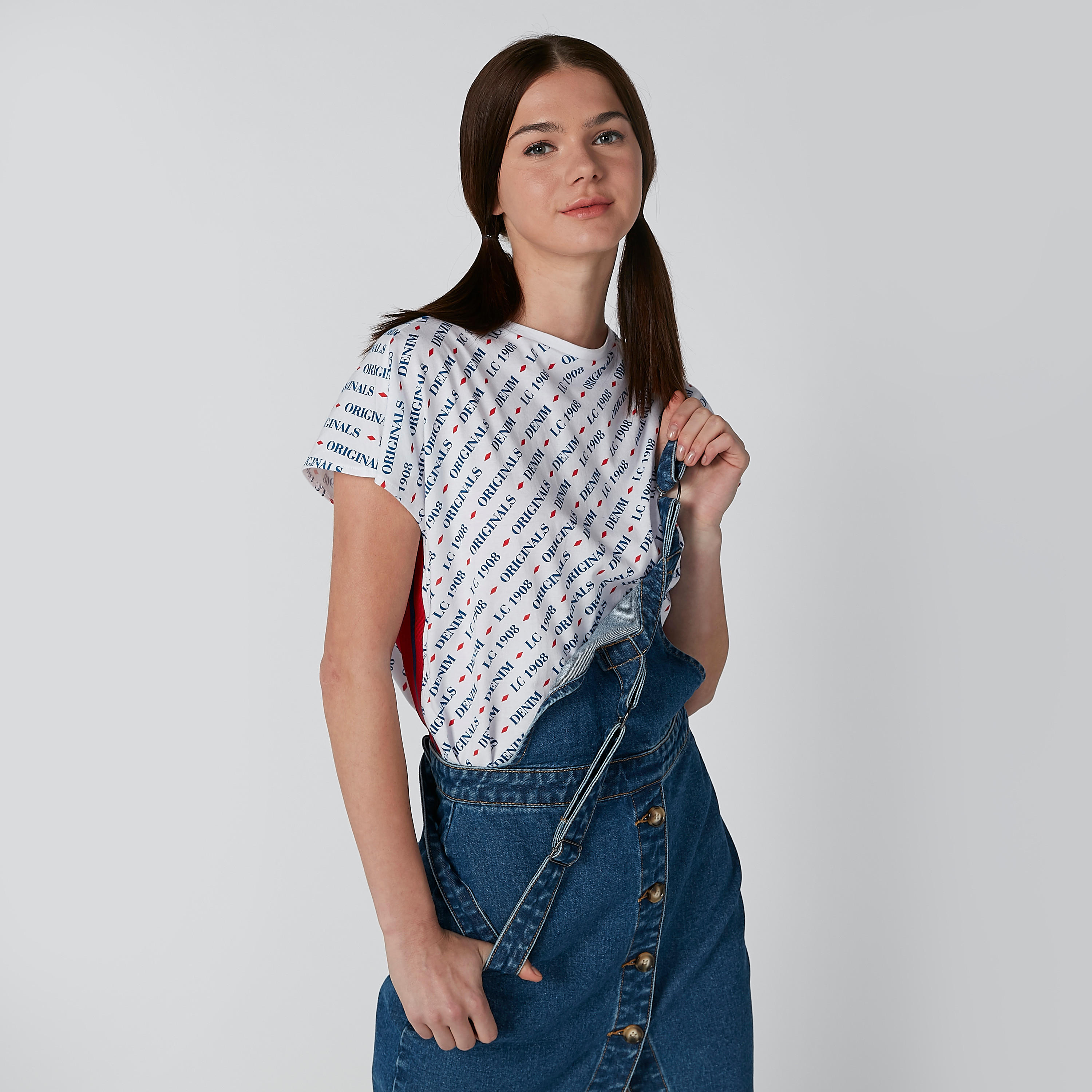 تيشيرت بأكمام كاب وشريطة وطبعات من لي كوبر-women-clothing-tshirts-image-1
