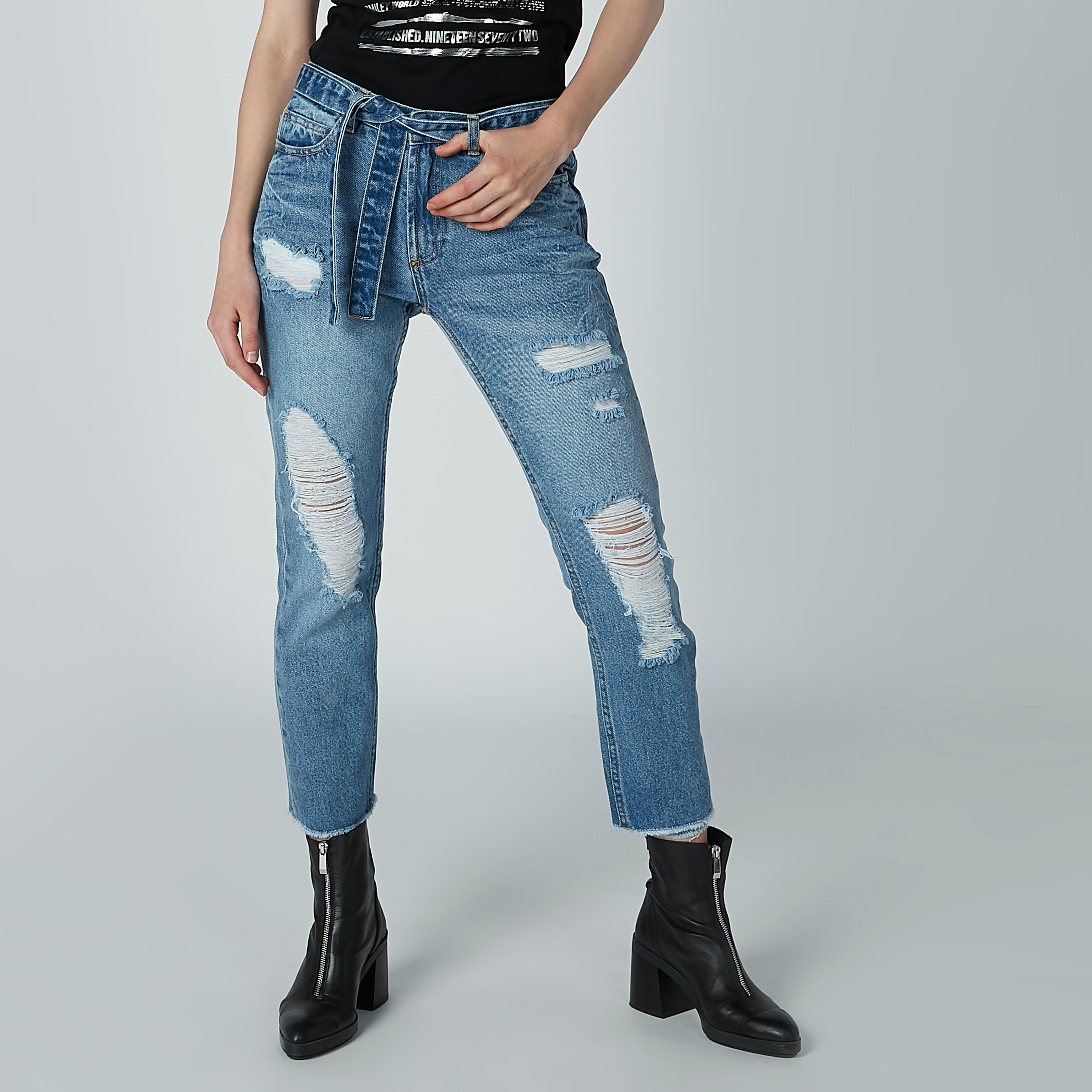 بنطال جينز ممزّق بجيوب وأربطة من لي كوبر-women-clothing-bottoms-jeans-image-1