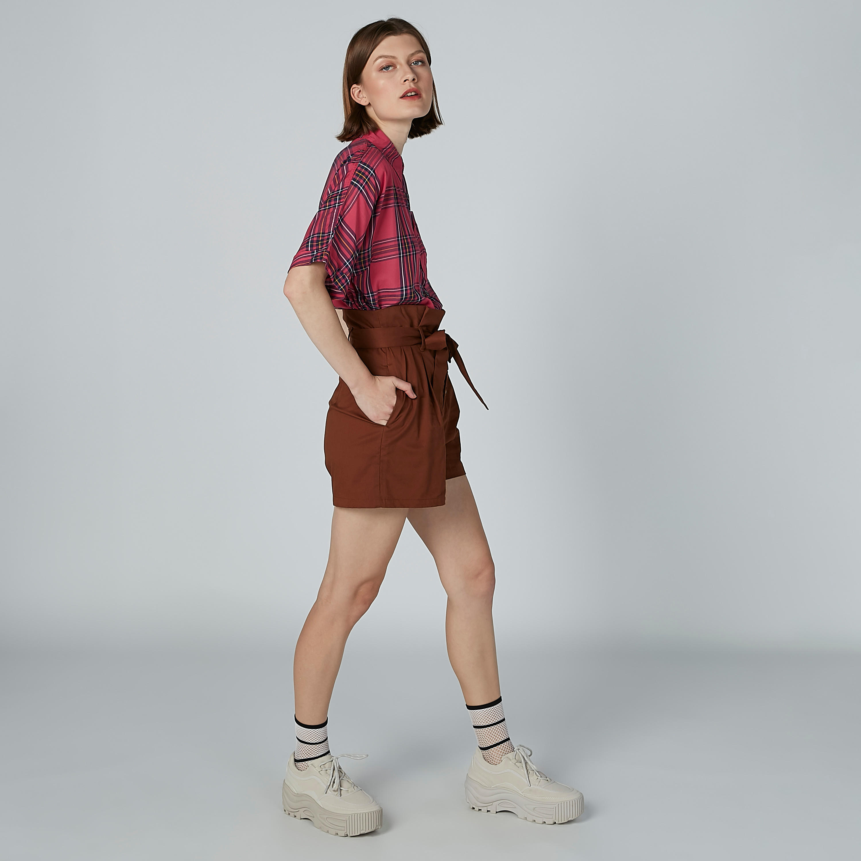 Sustainable Chequered Oversized Shirt with Short Sleeves-women-clothing-shirtsandblouses-shirts-image-2