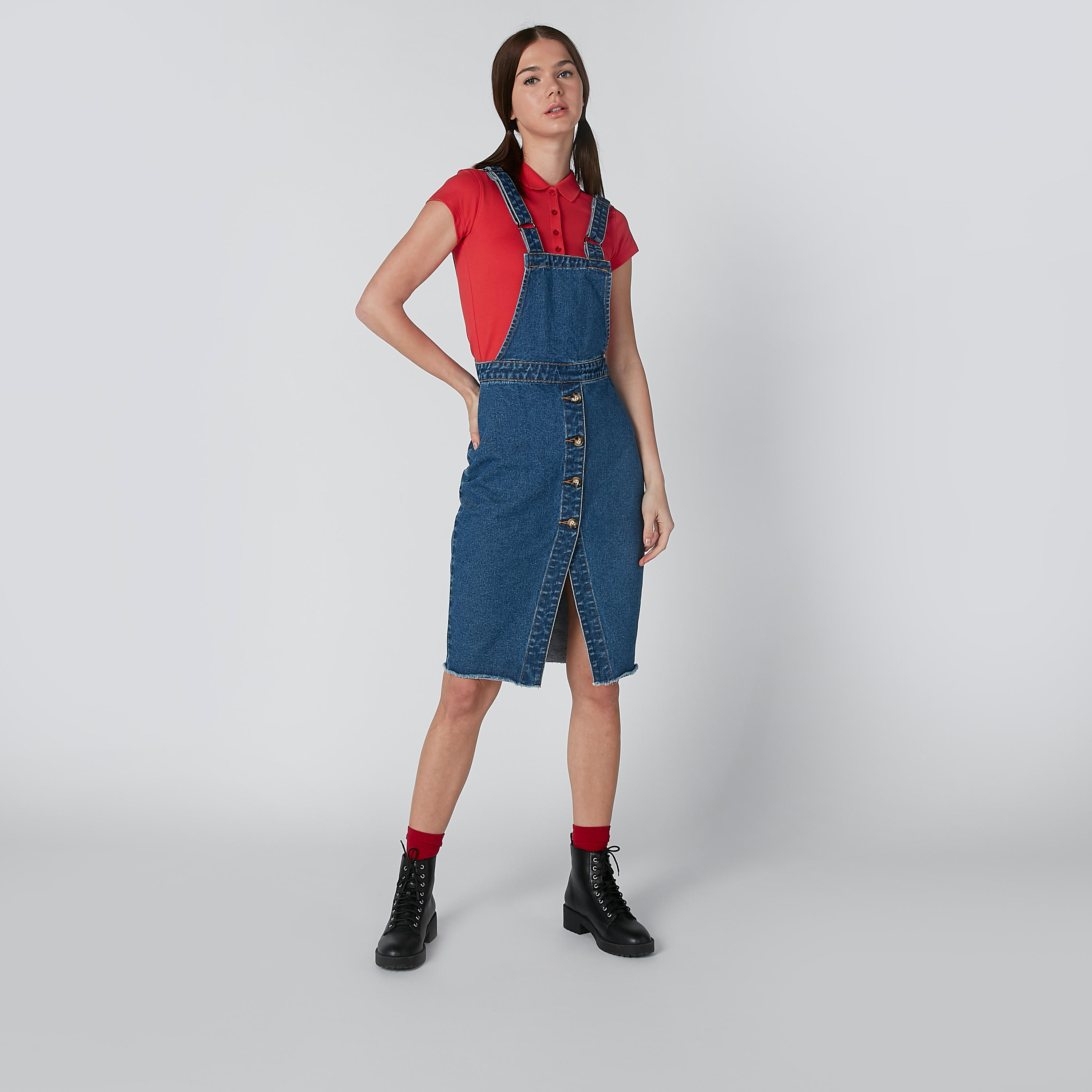 Lee Cooper Midi Pinafore with Button Detail-women-clothing-dresses-image-1
