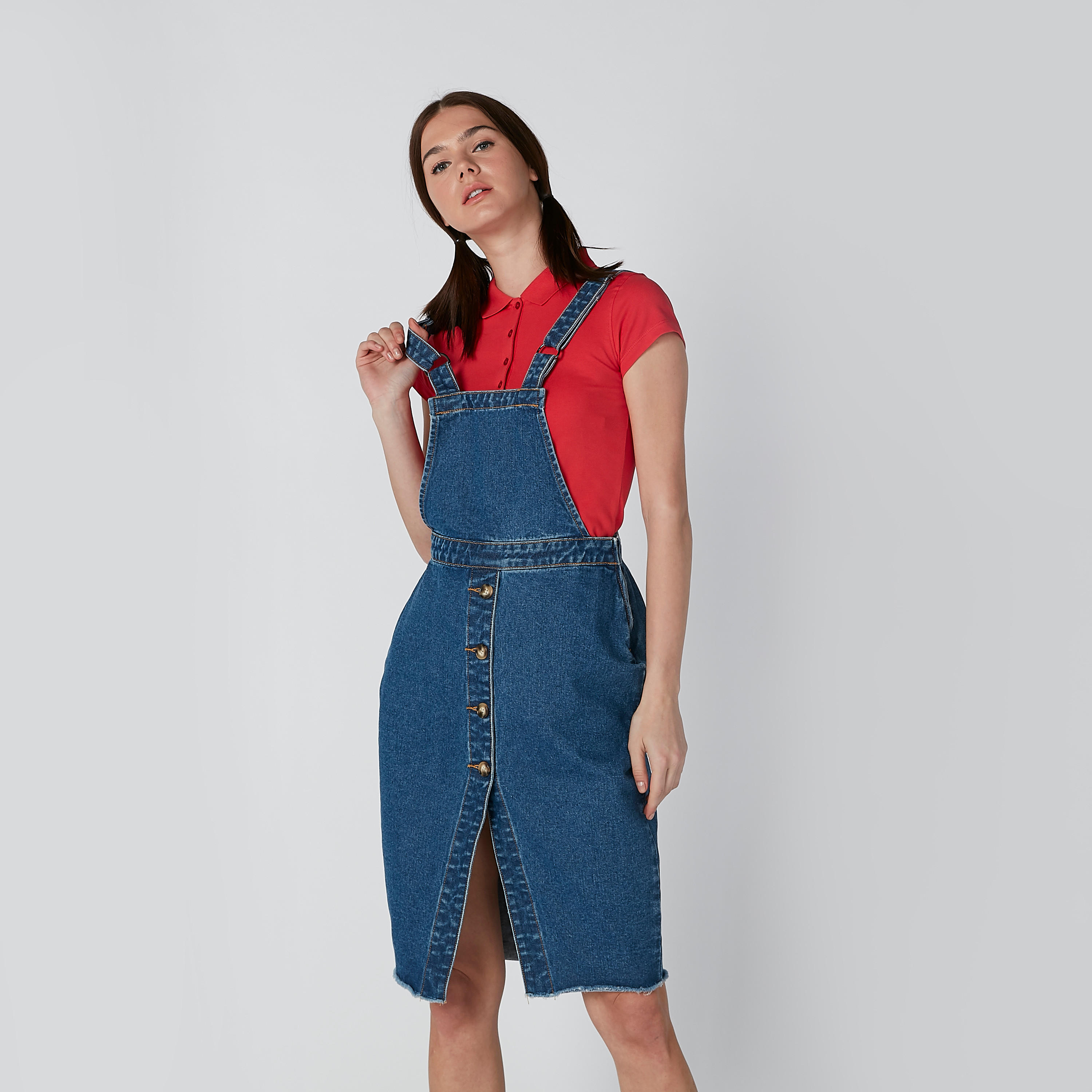 Lee Cooper Midi Pinafore with Button Detail-women-clothing-dresses-image-4