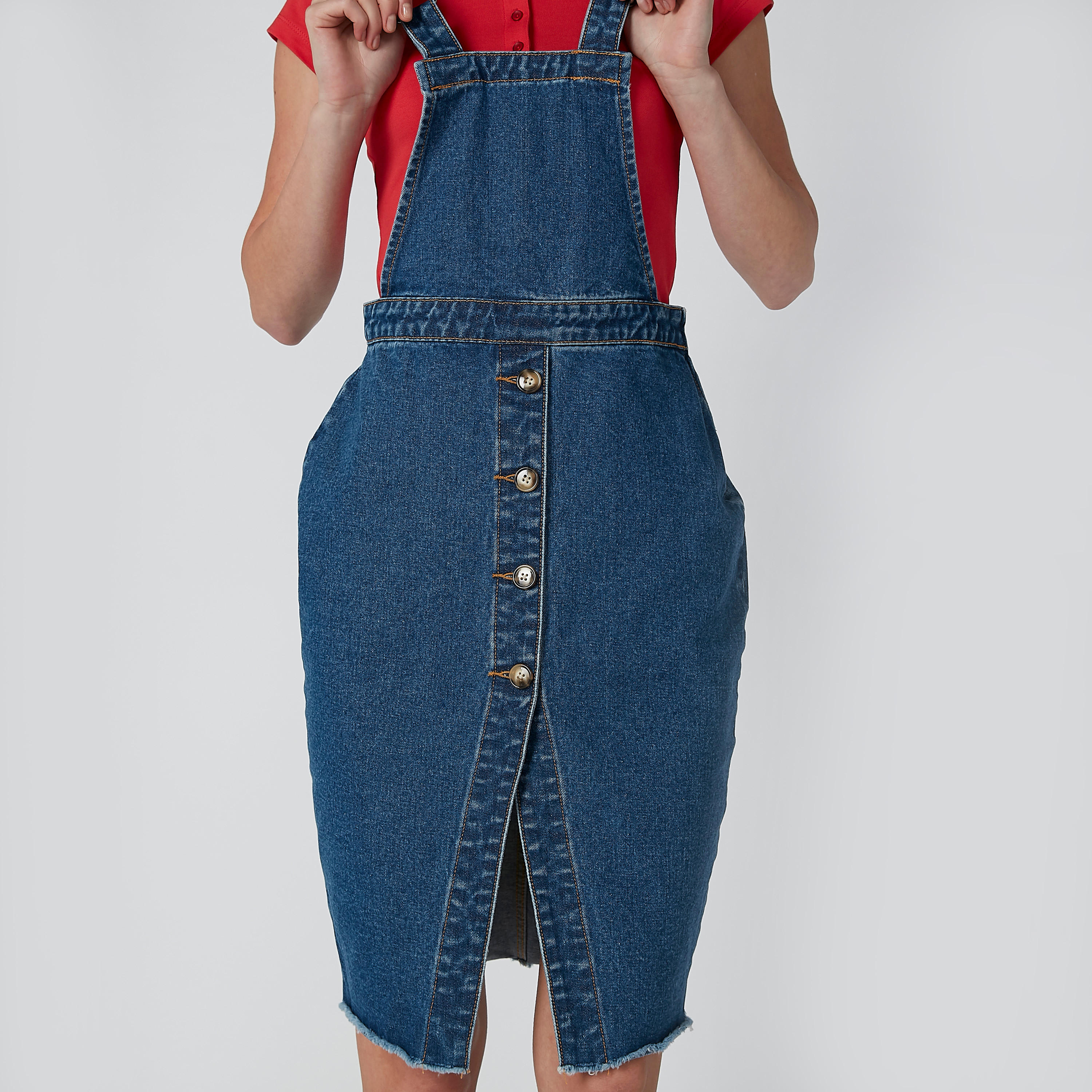 Lee Cooper Midi Pinafore with Button Detail-women-clothing-dresses-image-5