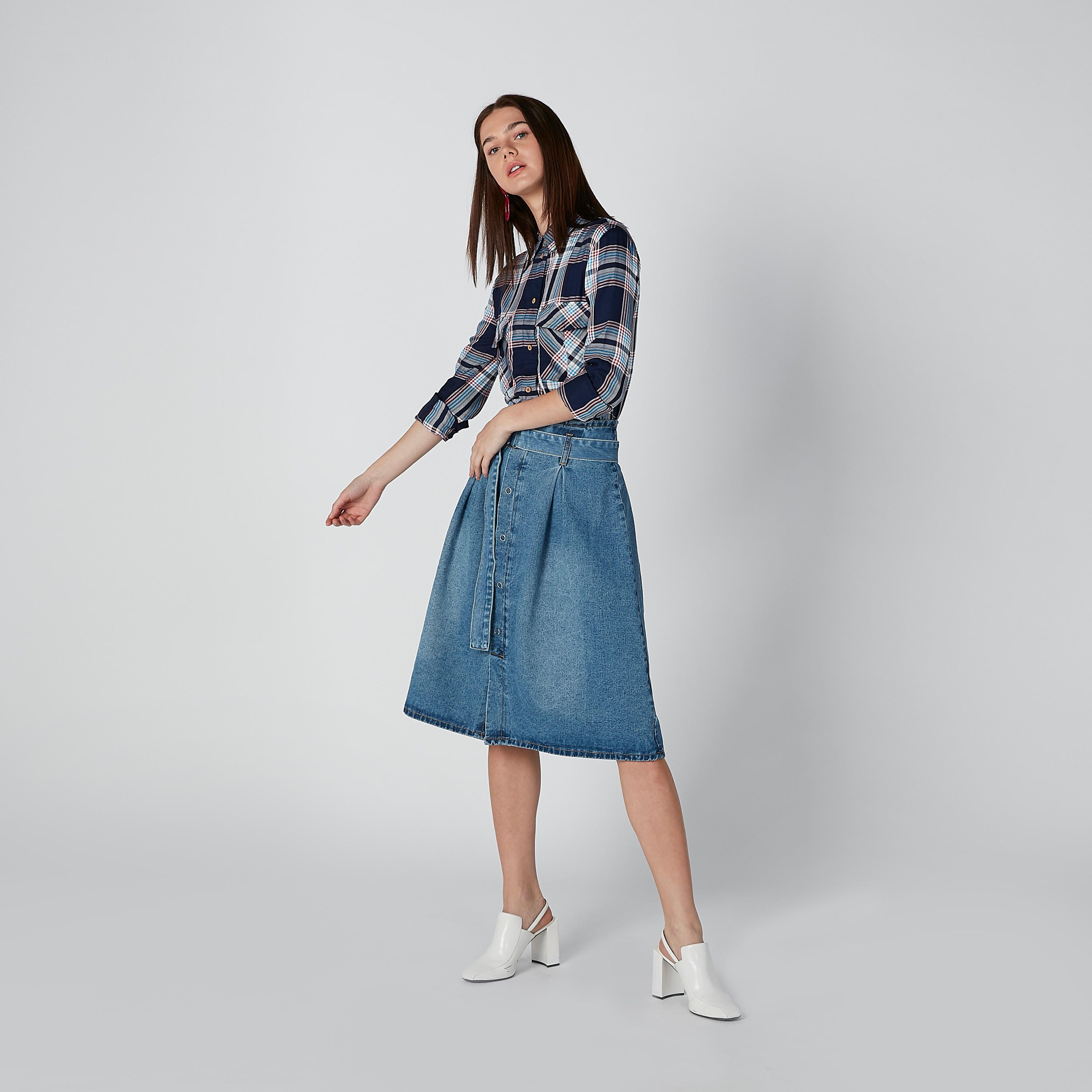 Lee Cooper Chequered Shirt with Long Sleeves and High Low Hem-women-clothing-shirtsandblouses-shirts-image-1