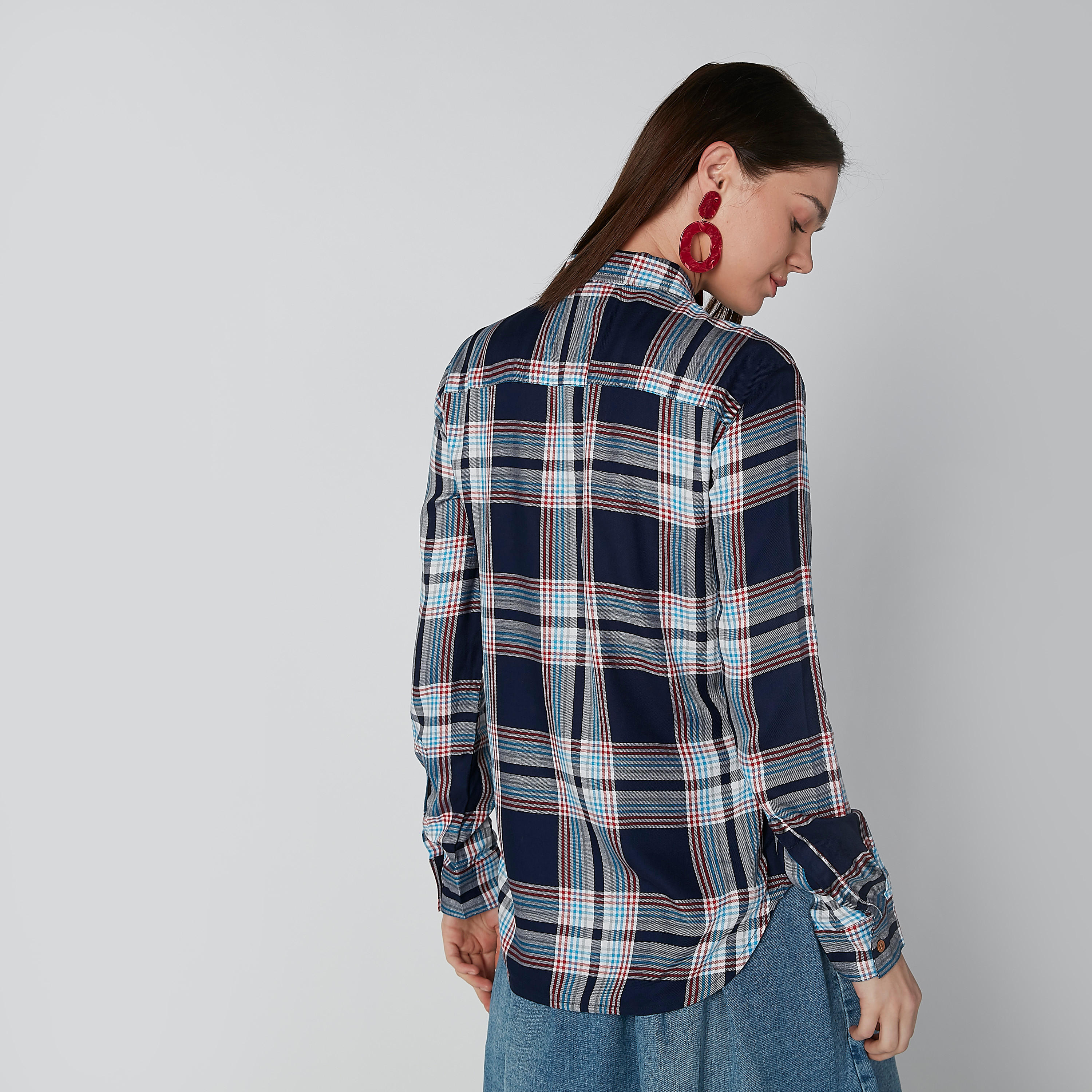 Lee Cooper Chequered Shirt with Long Sleeves and High Low Hem-women-clothing-shirtsandblouses-shirts-image-2