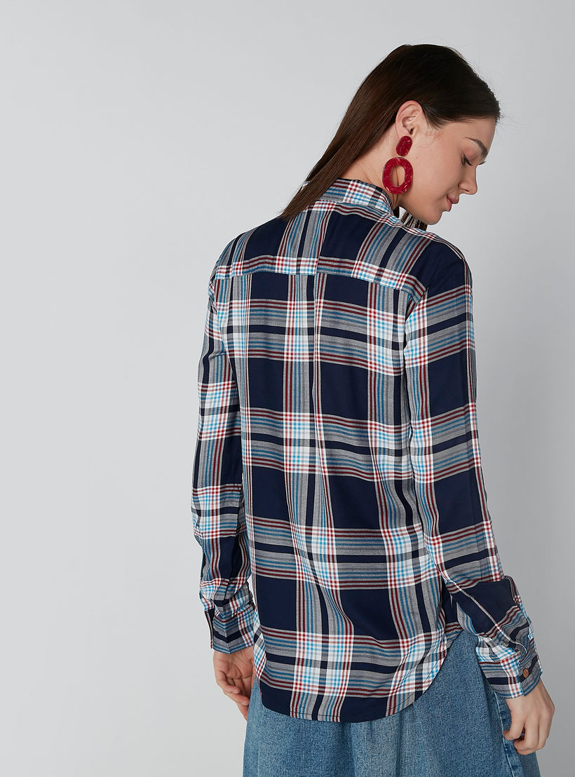 Lee Cooper Chequered Shirt with Long Sleeves and High Low Hem-women-clothing-shirtsandblouses-shirts-image-2