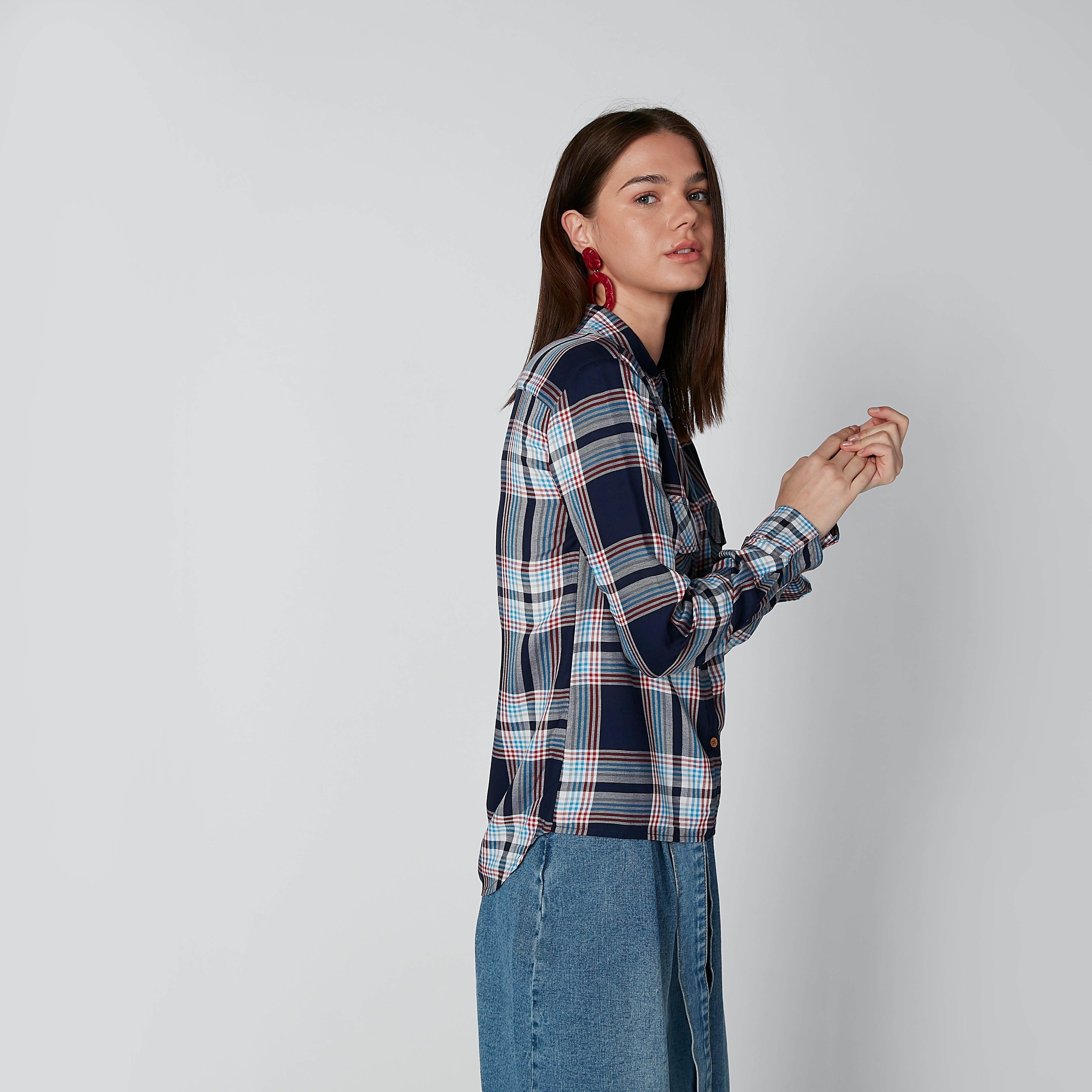 Lee Cooper Chequered Shirt with Long Sleeves and High Low Hem-women-clothing-shirtsandblouses-shirts-image-3