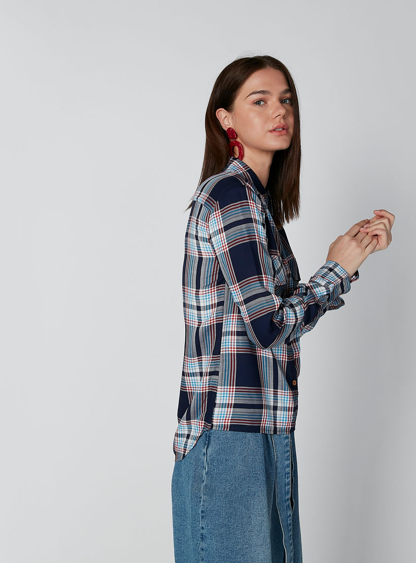 Lee Cooper Chequered Shirt with Long Sleeves and High Low Hem-women-clothing-shirtsandblouses-shirts-image-3
