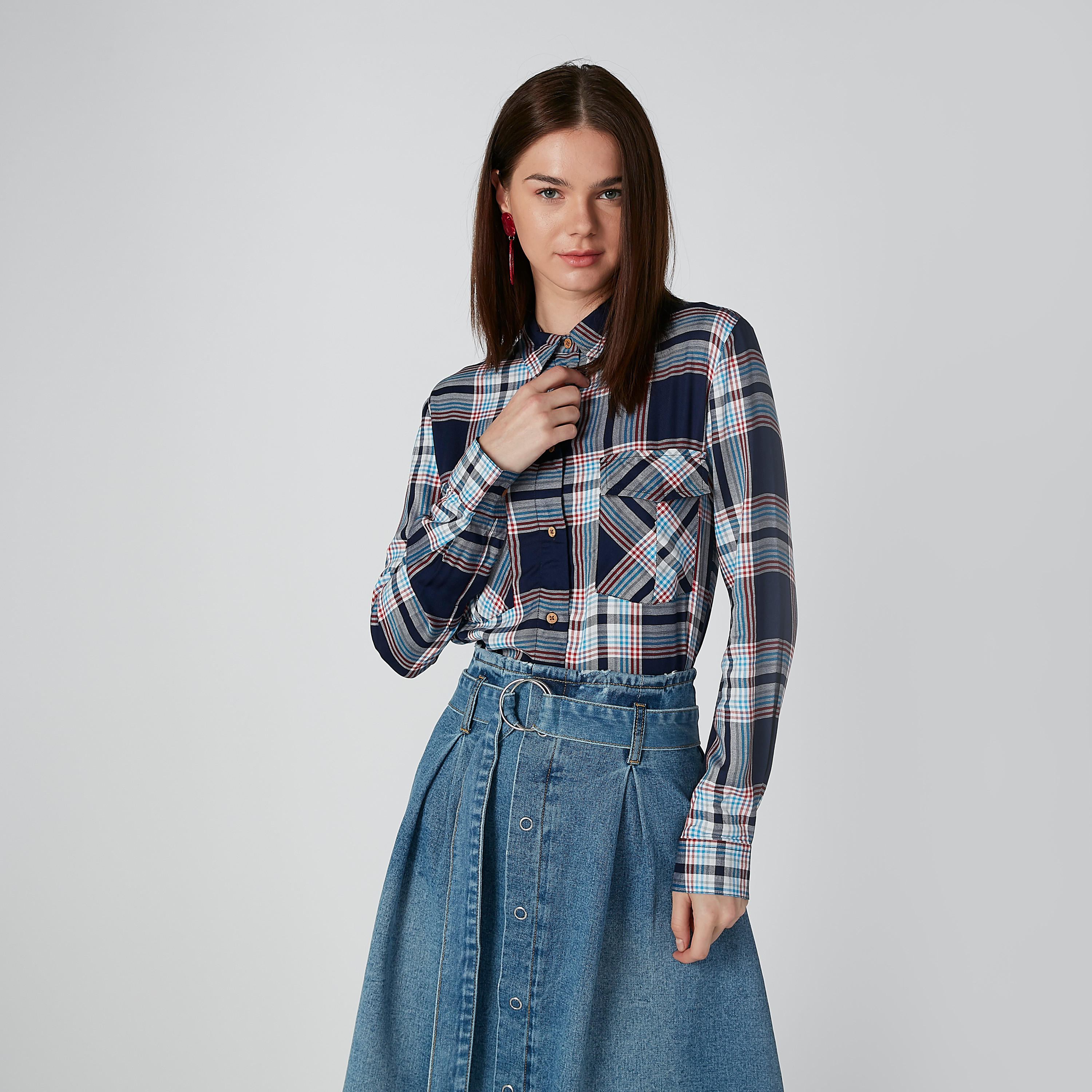 Lee Cooper Chequered Shirt with Long Sleeves and High Low Hem-women-clothing-shirtsandblouses-shirts-image-4
