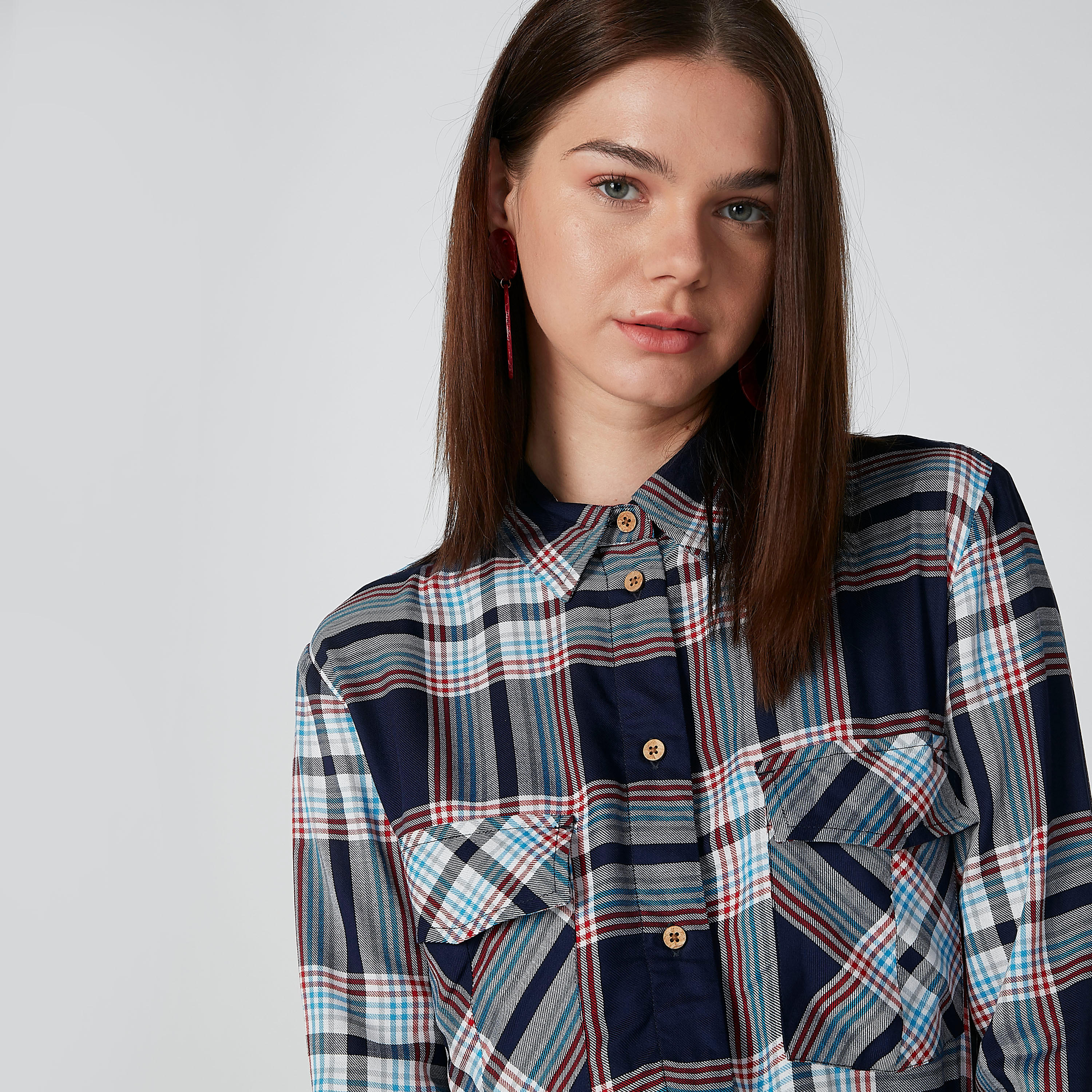 Lee Cooper Chequered Shirt with Long Sleeves and High Low Hem-women-clothing-shirtsandblouses-shirts-image-5