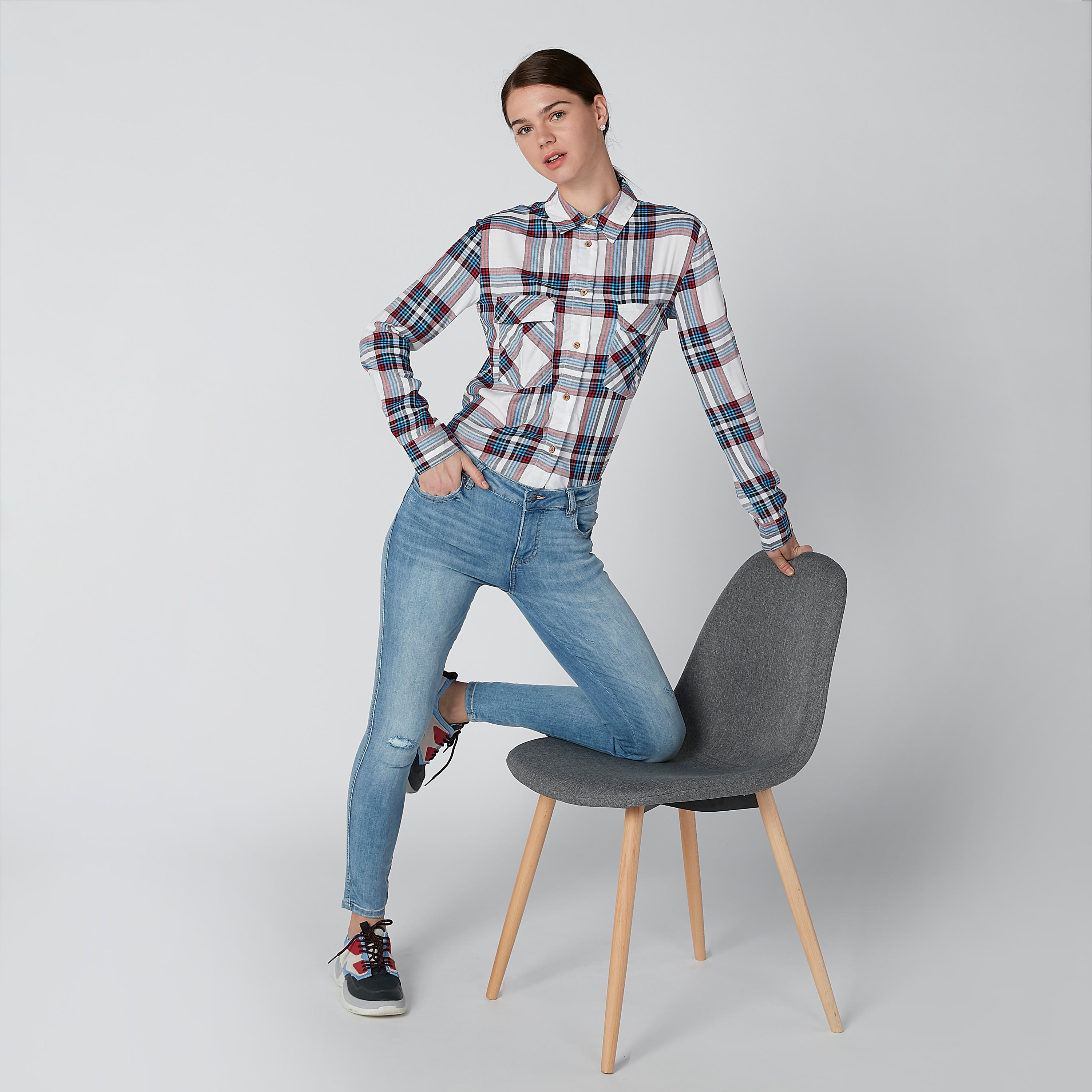 قميص كاروهات بأكمام طويلة من لي كوبر-women-clothing-shirtsandblouses-shirts-image-1