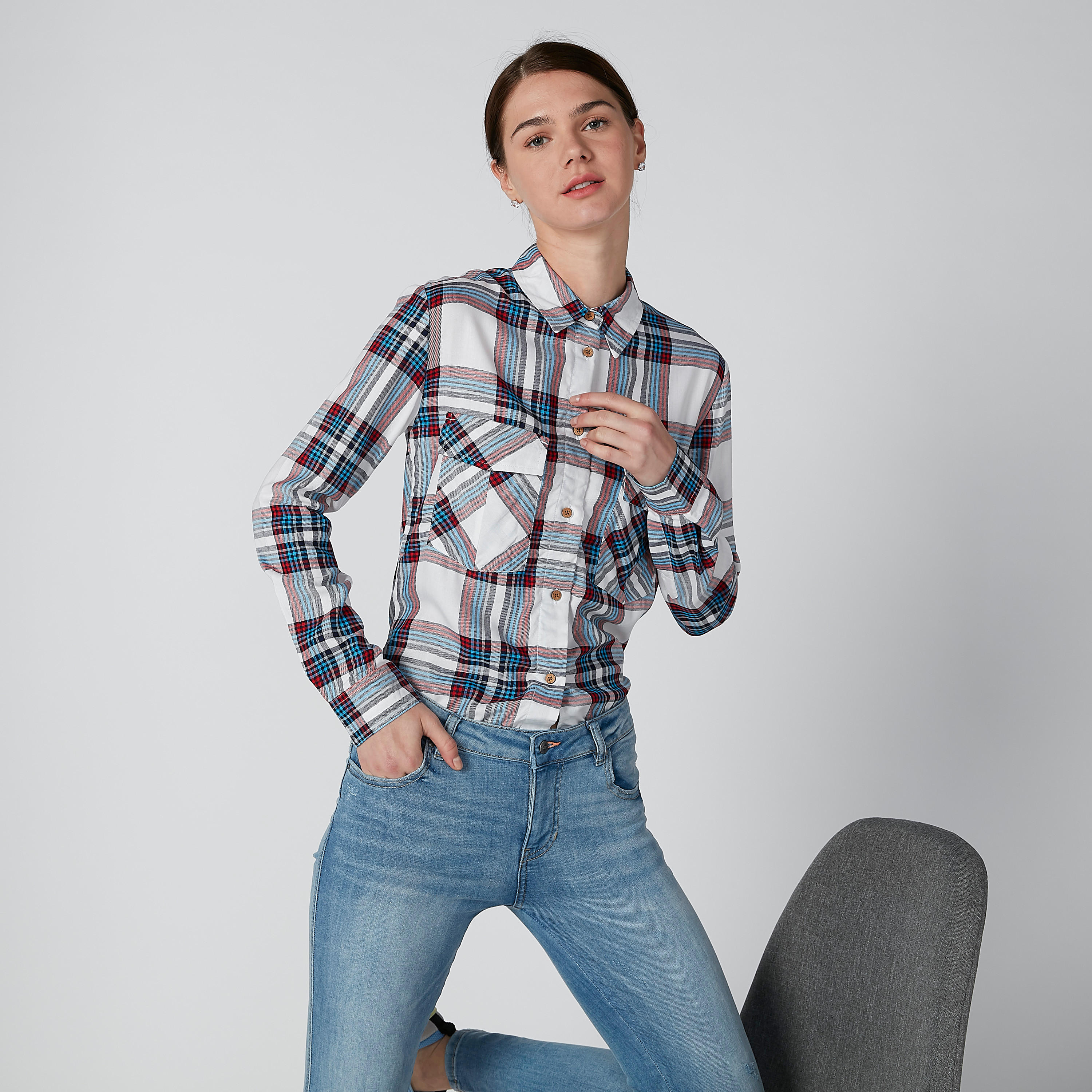 قميص كاروهات بأكمام طويلة من لي كوبر-women-clothing-shirtsandblouses-shirts-image-3