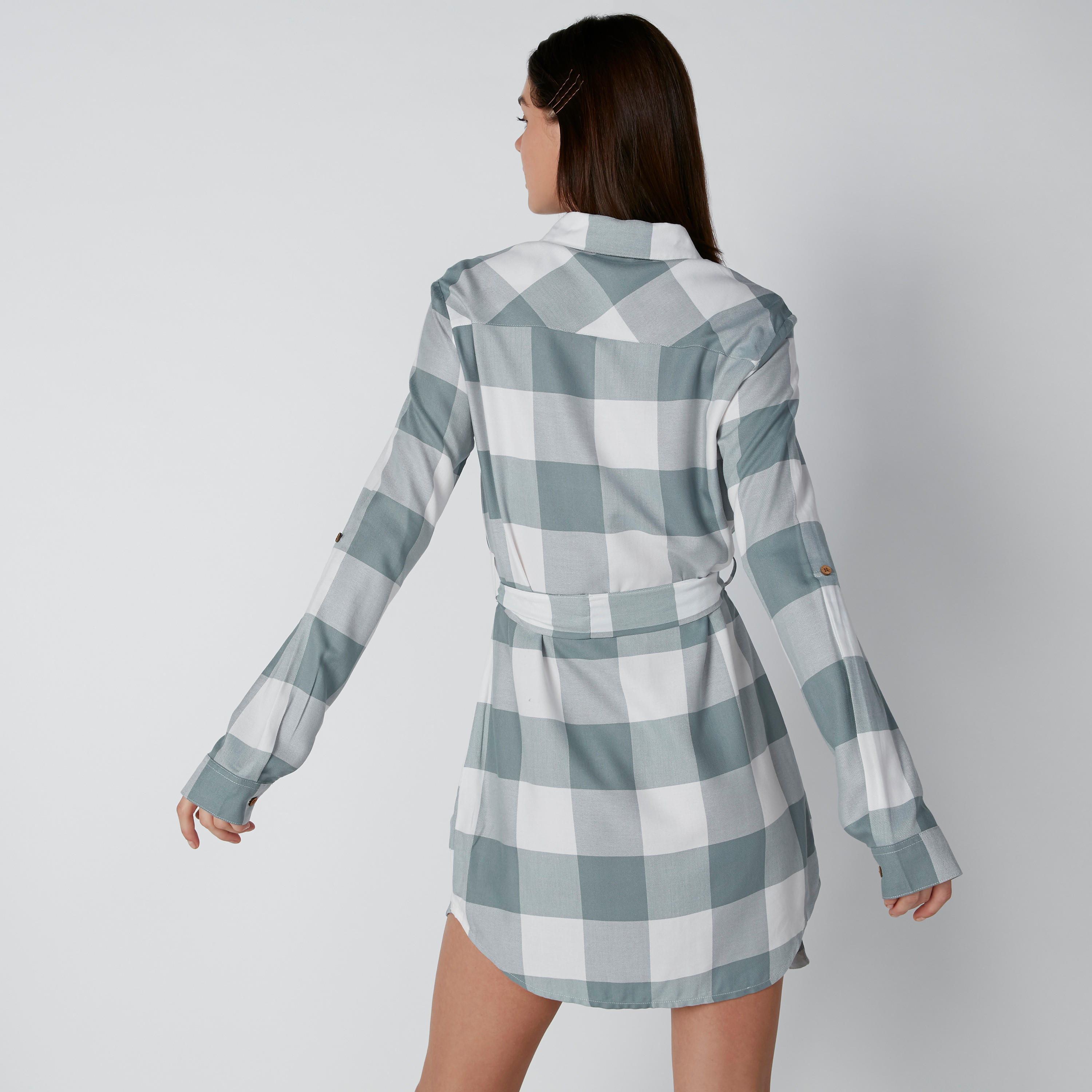 فستان قميص كاروهات بأكمام طويلة من لي كوبر-women-clothing-dresses-image-2