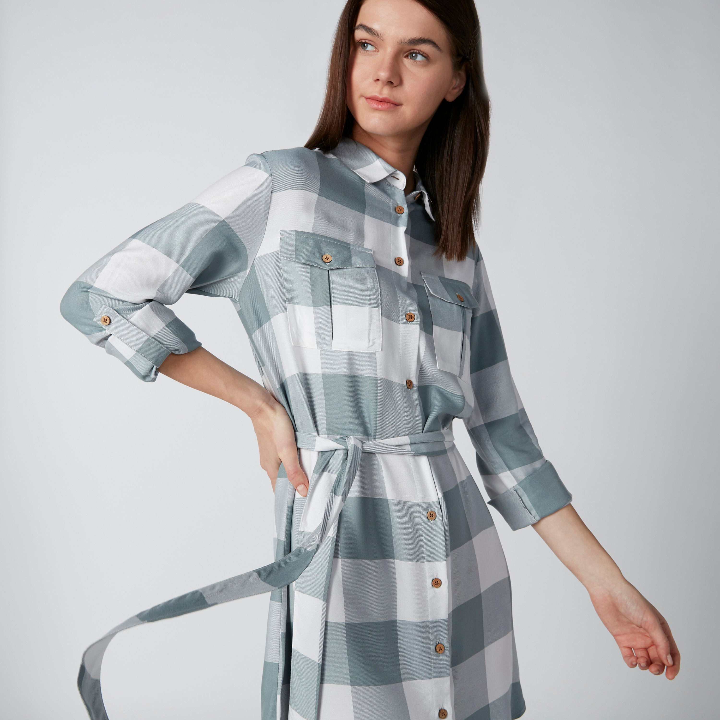 فستان قميص كاروهات بأكمام طويلة من لي كوبر-women-clothing-dresses-image-5