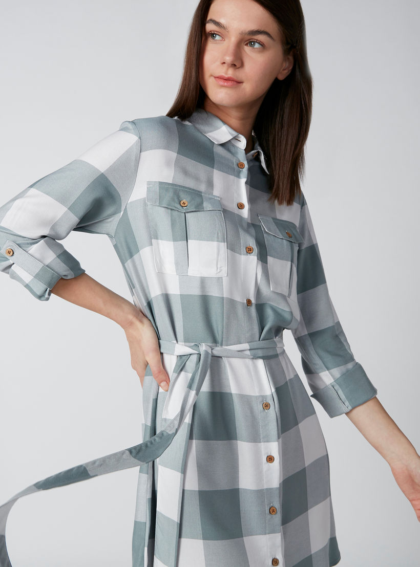 فستان قميص كاروهات بأكمام طويلة من لي كوبر-women-clothing-dresses-image-5