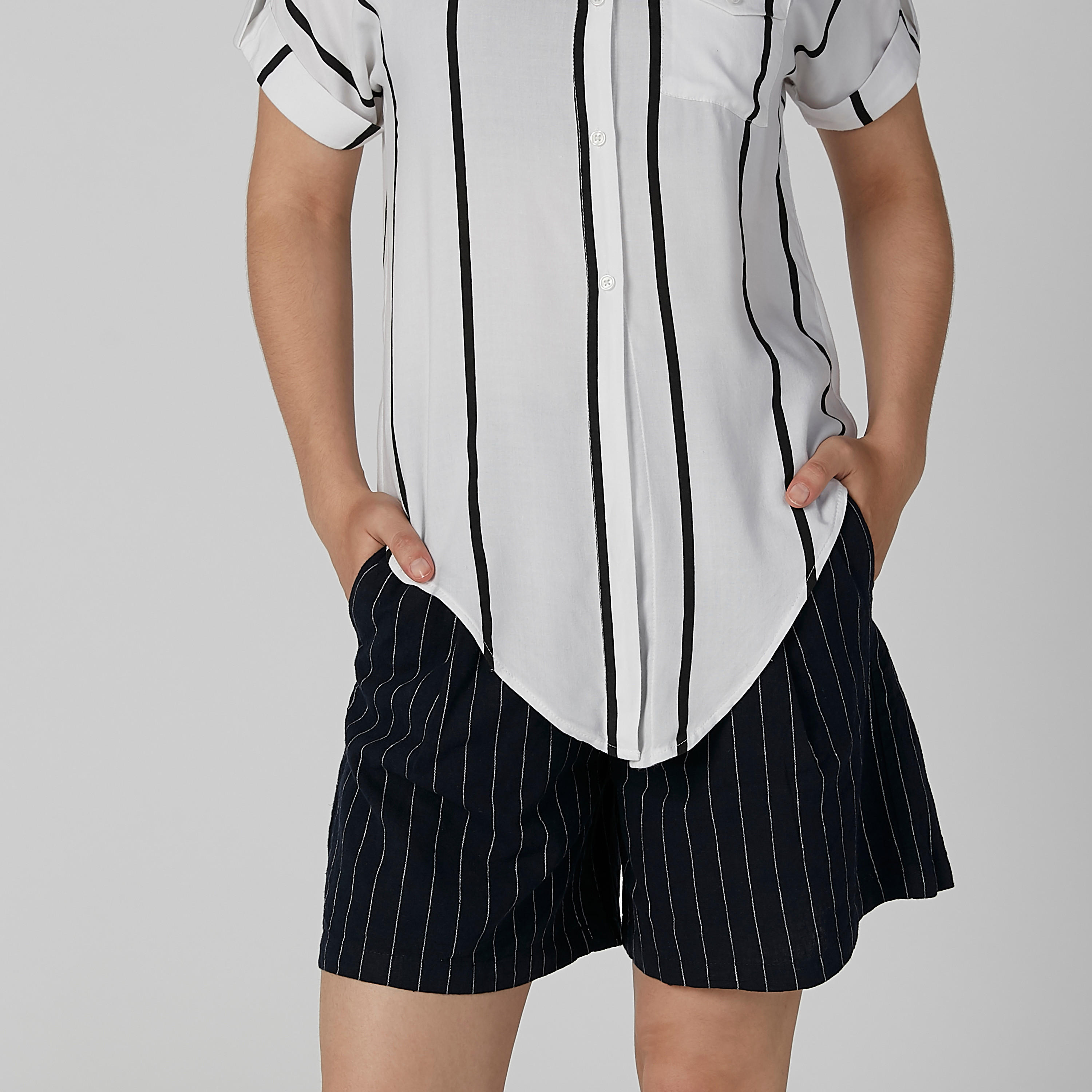قميص مقلّم برباط وجيب على الصدر من لي كوبر-women-clothing-shirtsandblouses-shirts-image-5