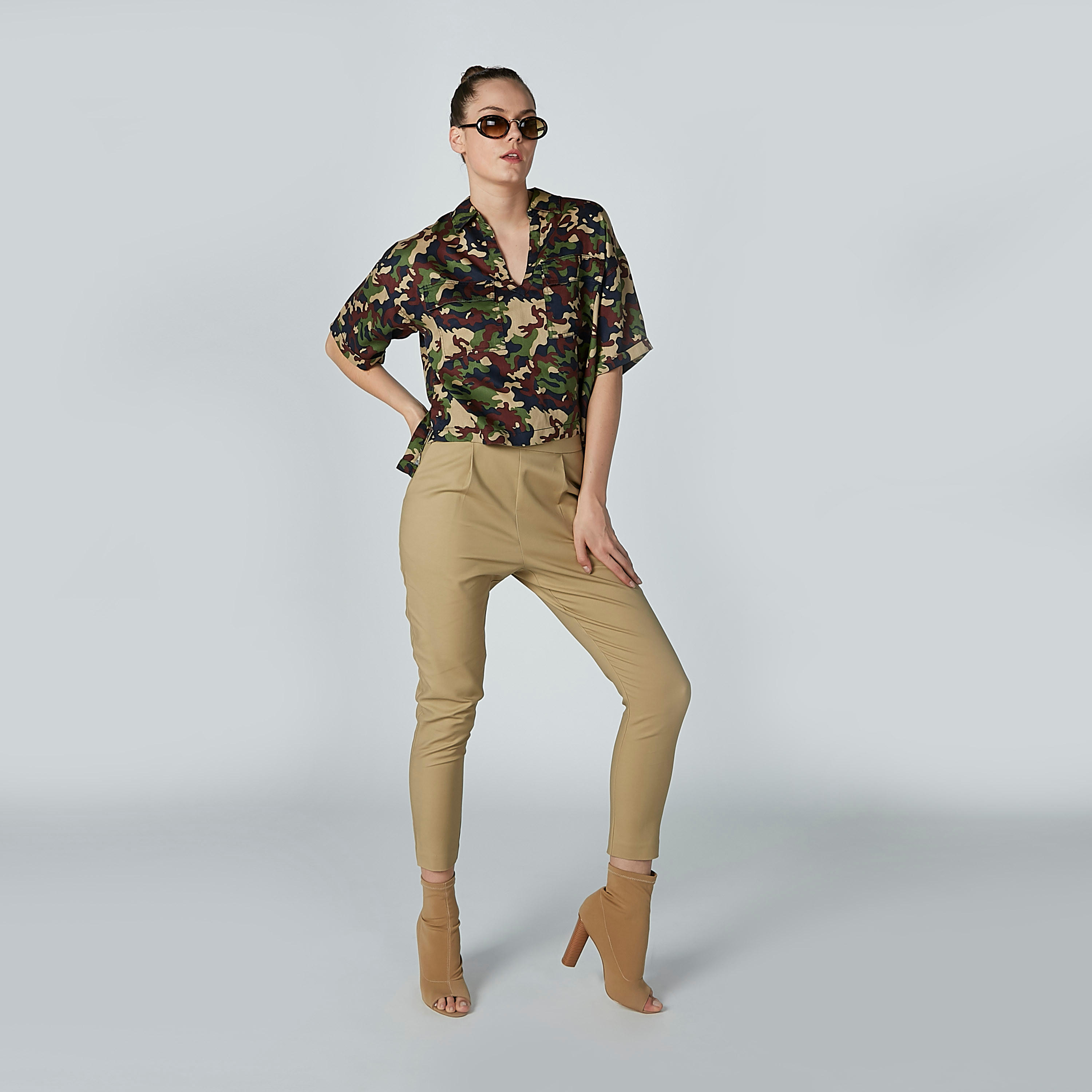 Lee Cooper Camouflage Printed Top with Pocket Detail and Spread Collar-women-clothing-shirtsandblouses-blouses-image-3