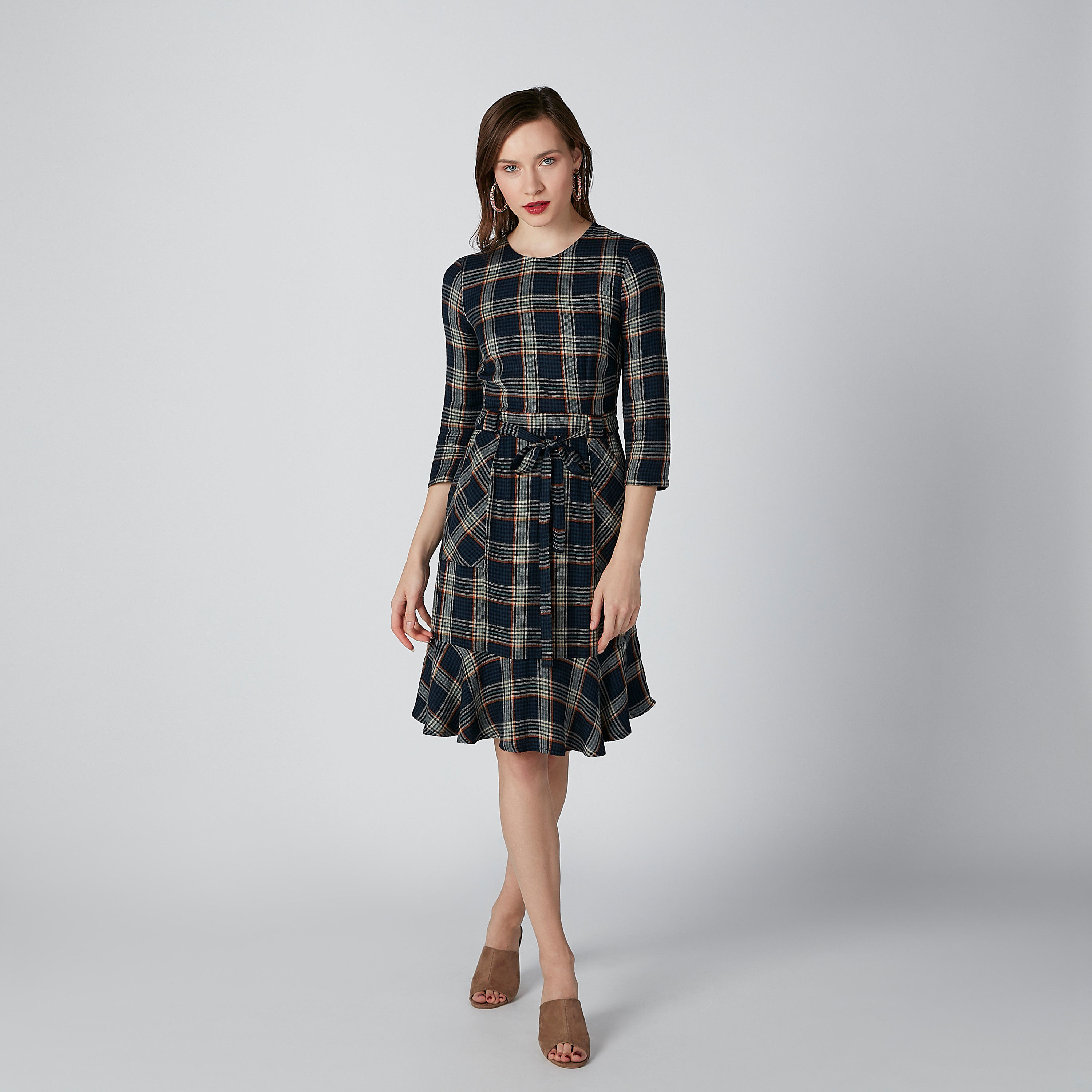 Lee Cooper Chequered Midi Dress with Pocket Detail and Tie Ups-women-clothing-dresses-image-1