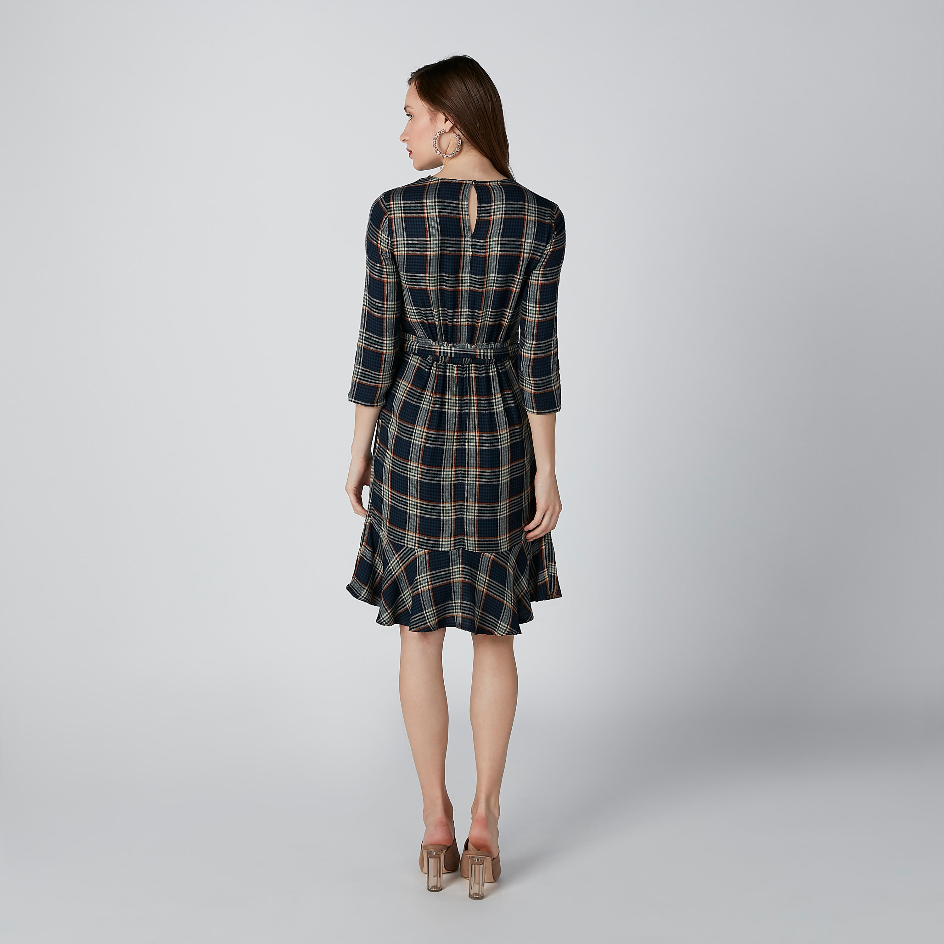 Lee Cooper Chequered Midi Dress with Pocket Detail and Tie Ups-women-clothing-dresses-image-3
