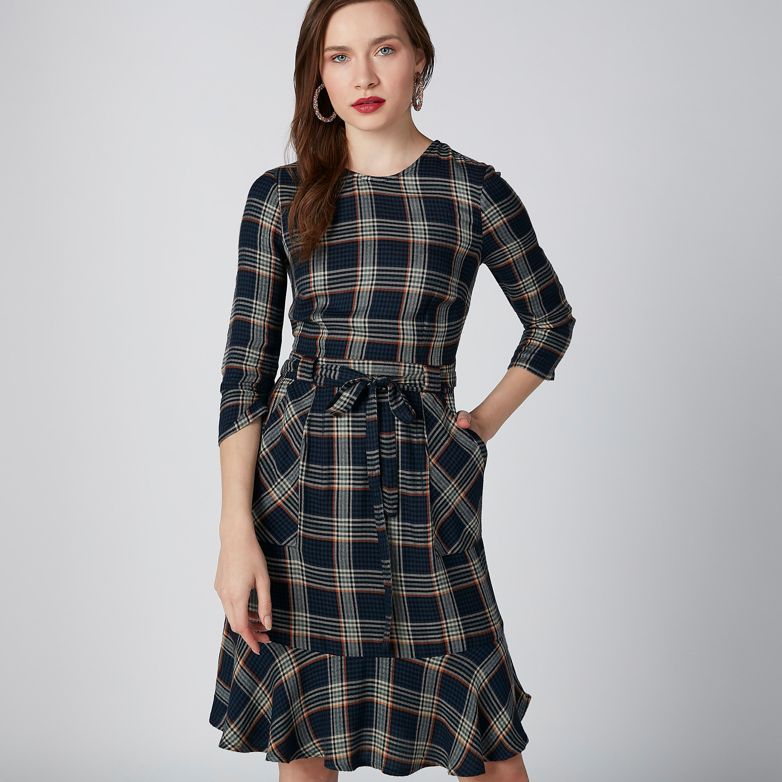 Lee Cooper Chequered Midi Dress with Pocket Detail and Tie Ups-women-clothing-dresses-image-4