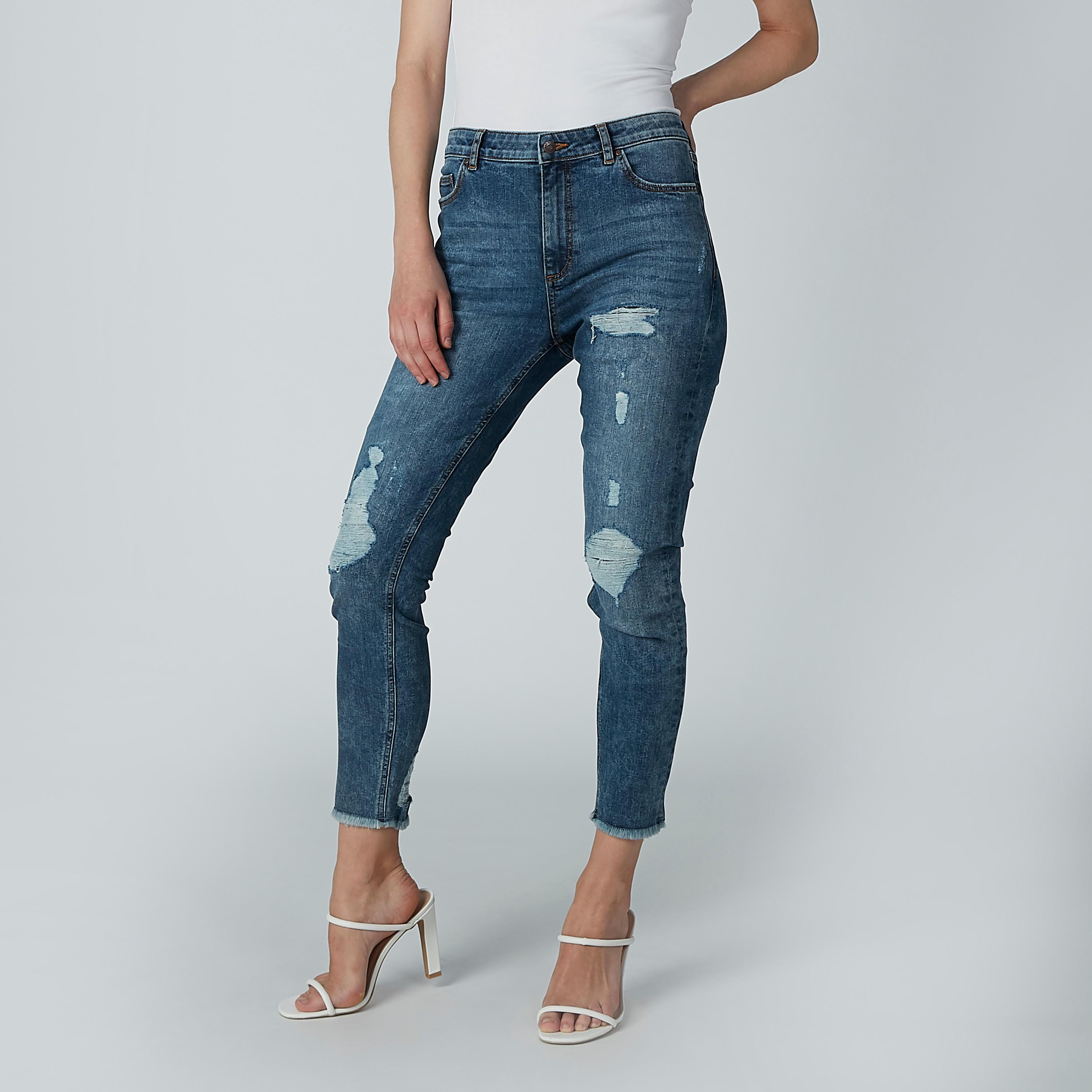 Lee Cooper Distressed Jeans with Pocket Detail and Frayed Grazers-women-clothing-bottoms-jeans-image-1