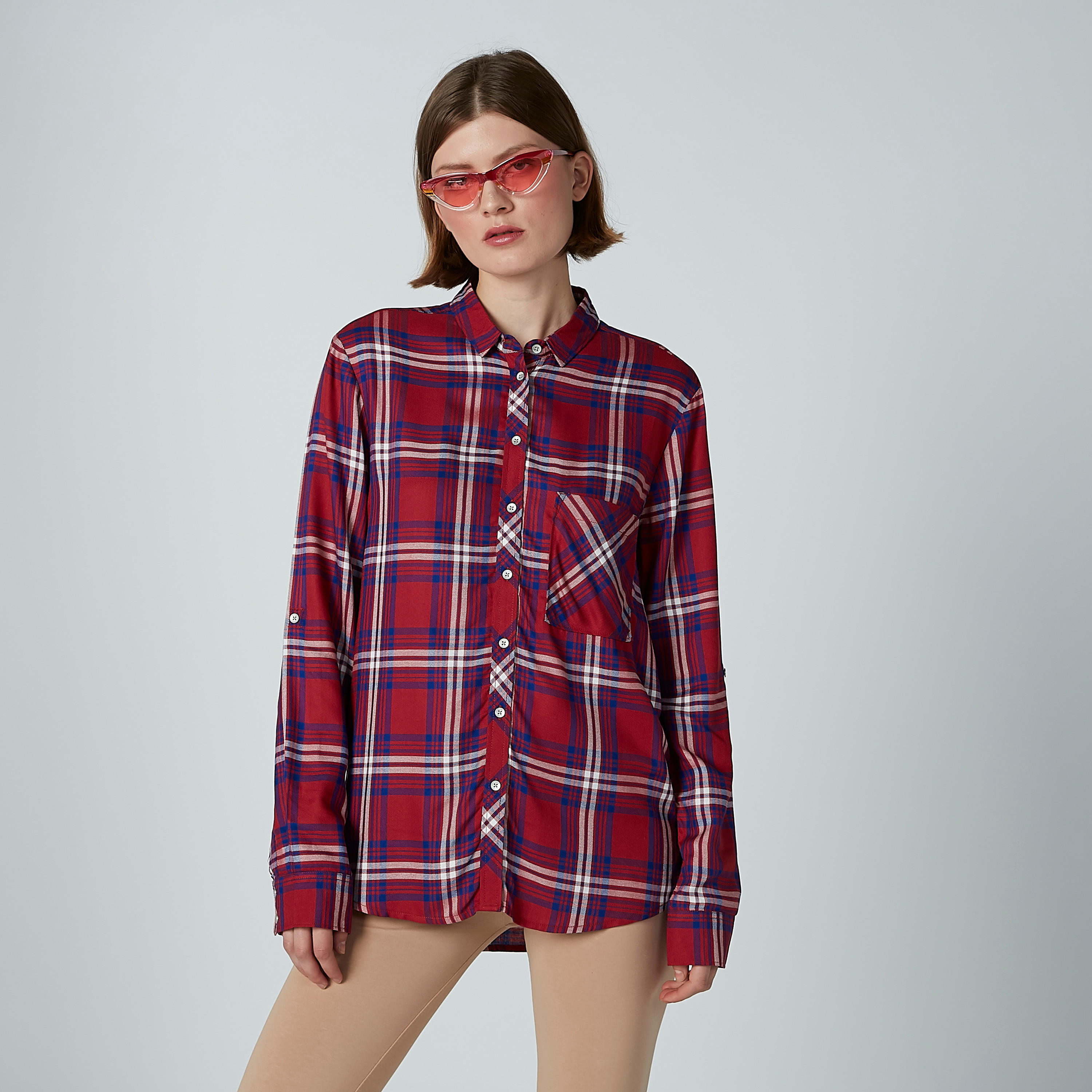 قميص كاروهات بأكمام طويلة وأزرار من لي كوبر-women-clothing-shirtsandblouses-shirts-image-5