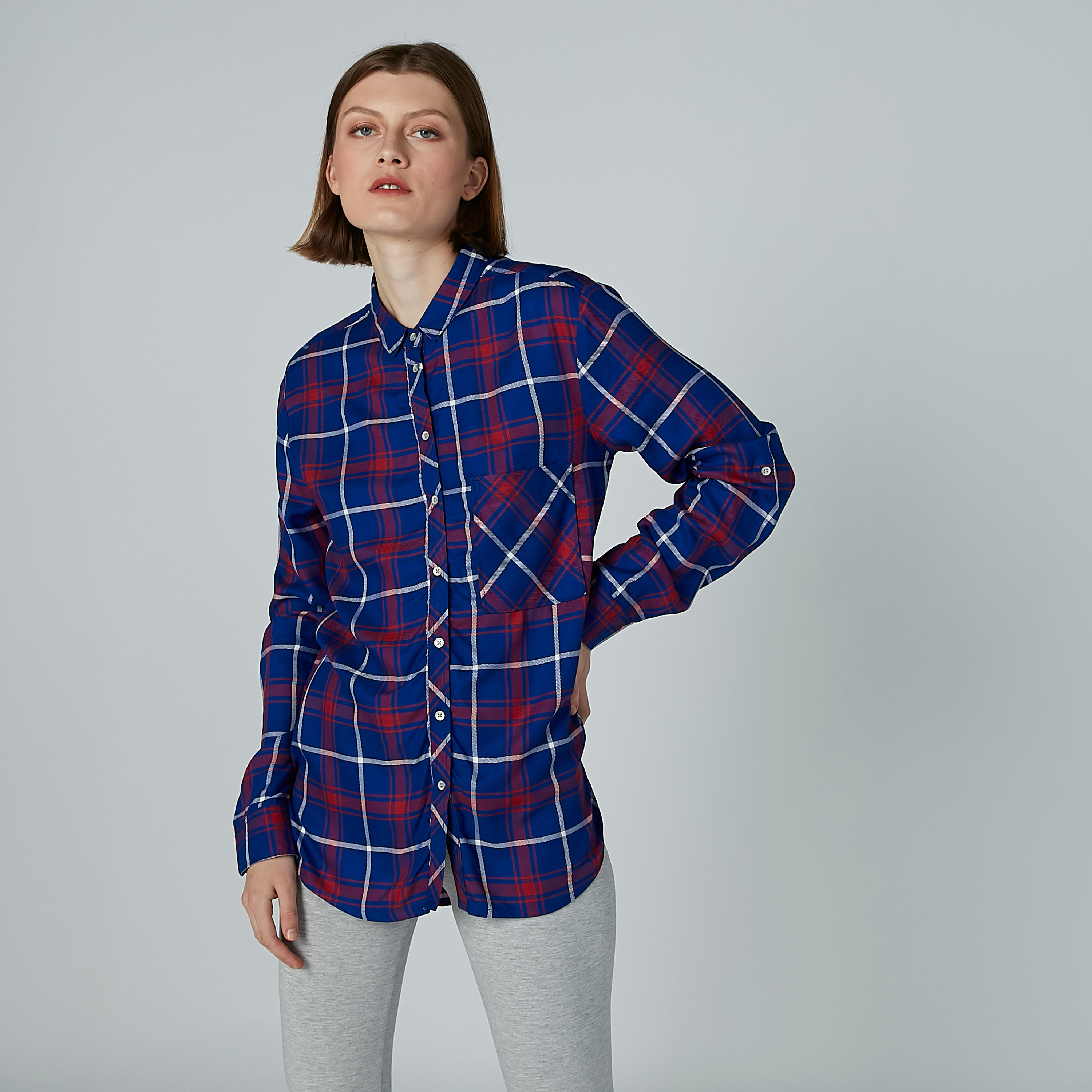 قميص كاروهات بأكمام طويلة وأزرار من لي كوبر-women-clothing-shirtsandblouses-shirts-image-4