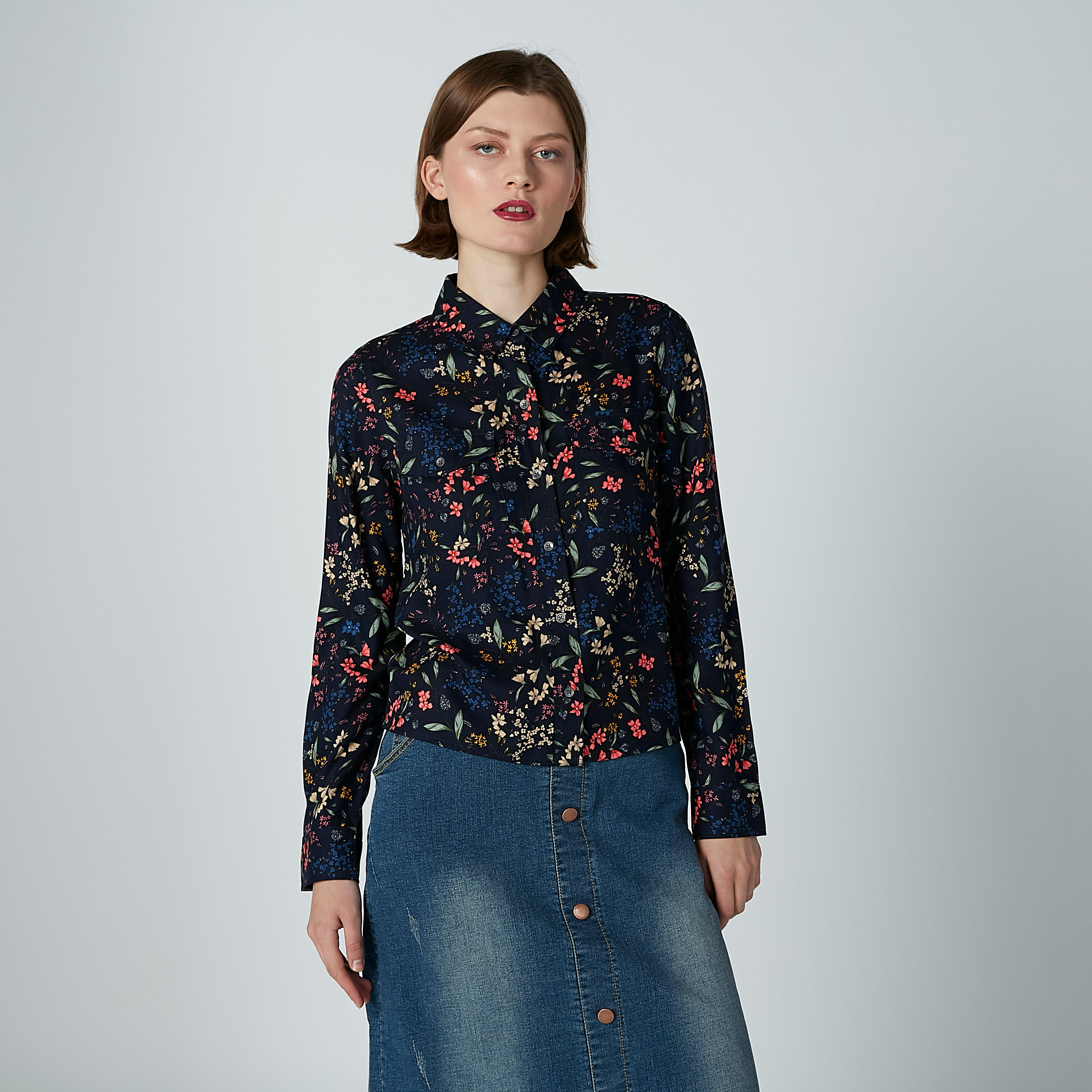 Lee Cooper Floral Printed Shirt with Long Sleeves and Spread Collar-women-clothing-shirtsandblouses-shirts-image-6