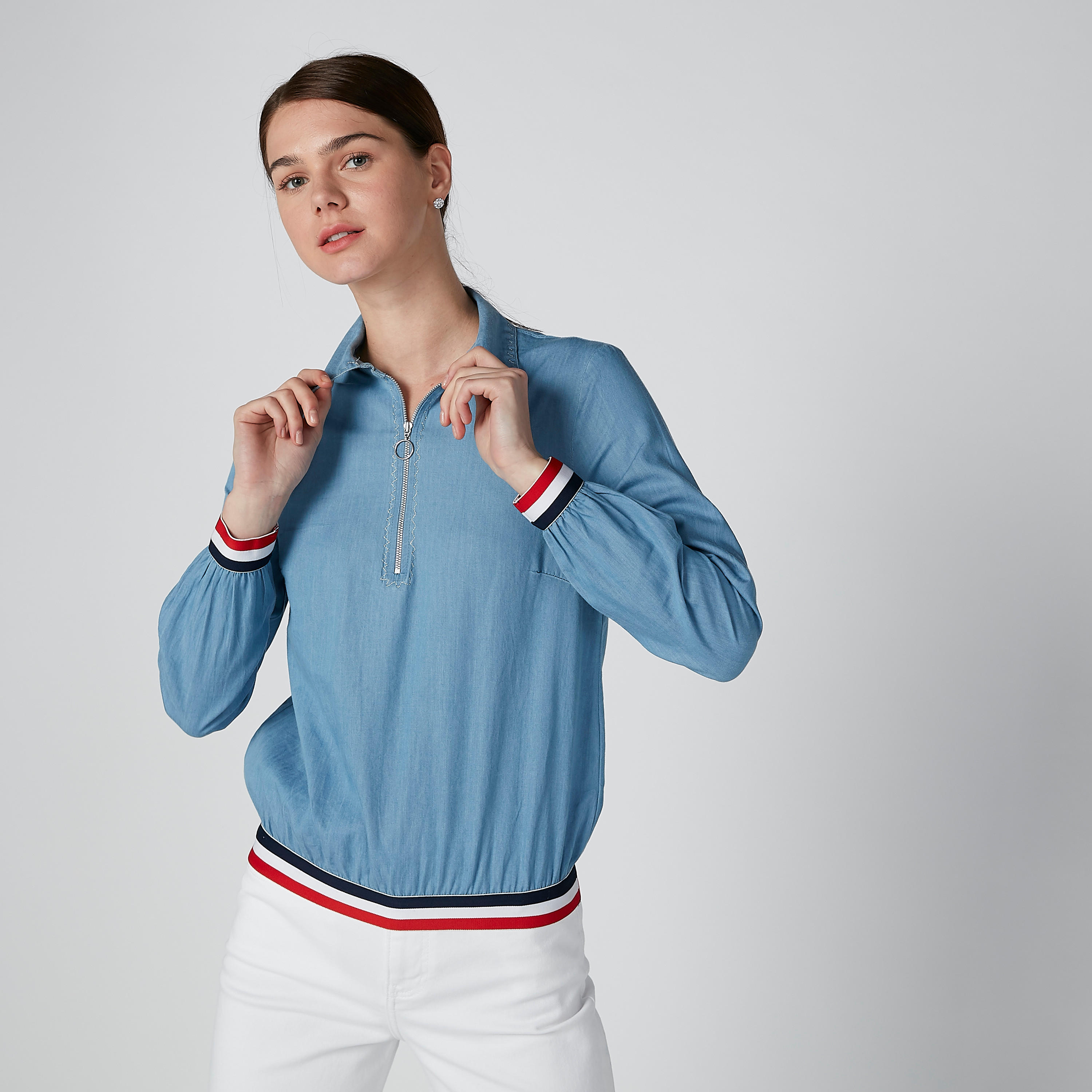 جاكيت بومبر سادة بأكمام طويلة وسحّاب من لي كوبر-women-winterwear-coatsandjackets-jackets-image-1