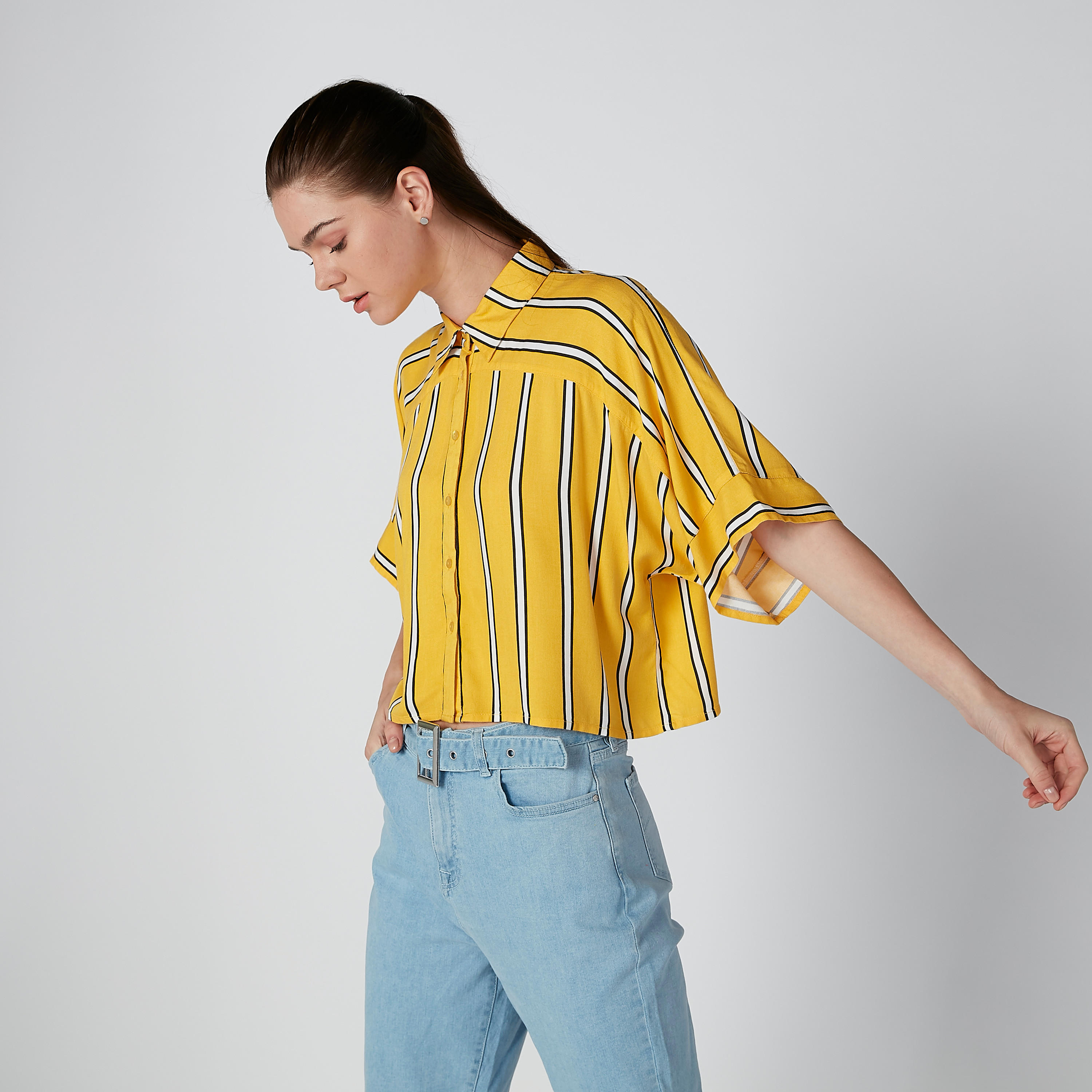 قميص مقلّم بأكمام متصلة من لي كوبر-women-clothing-shirtsandblouses-shirts-image-1