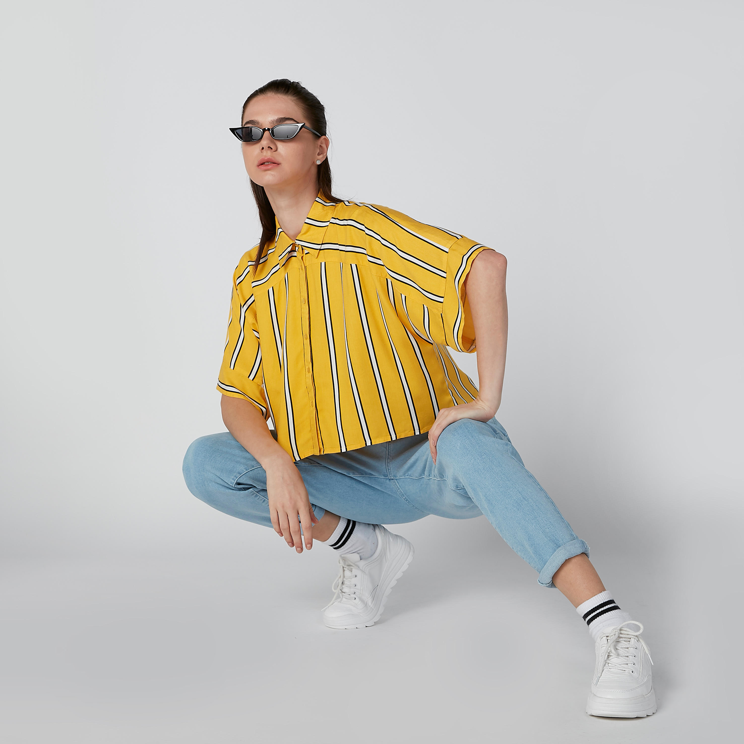 قميص مقلّم بأكمام متصلة من لي كوبر-women-clothing-shirtsandblouses-shirts-image-3