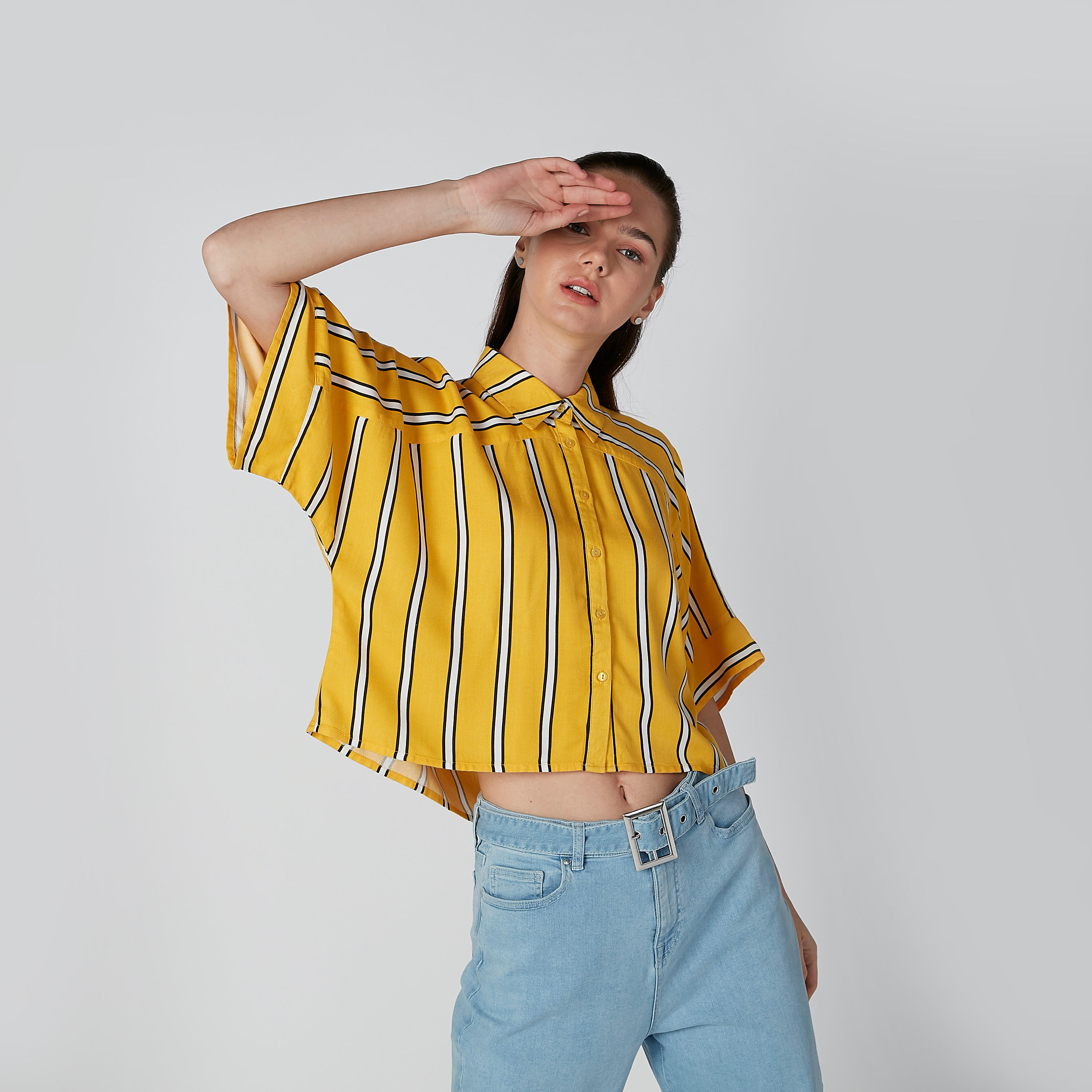 قميص مقلّم بأكمام متصلة من لي كوبر-women-clothing-shirtsandblouses-shirts-image-4