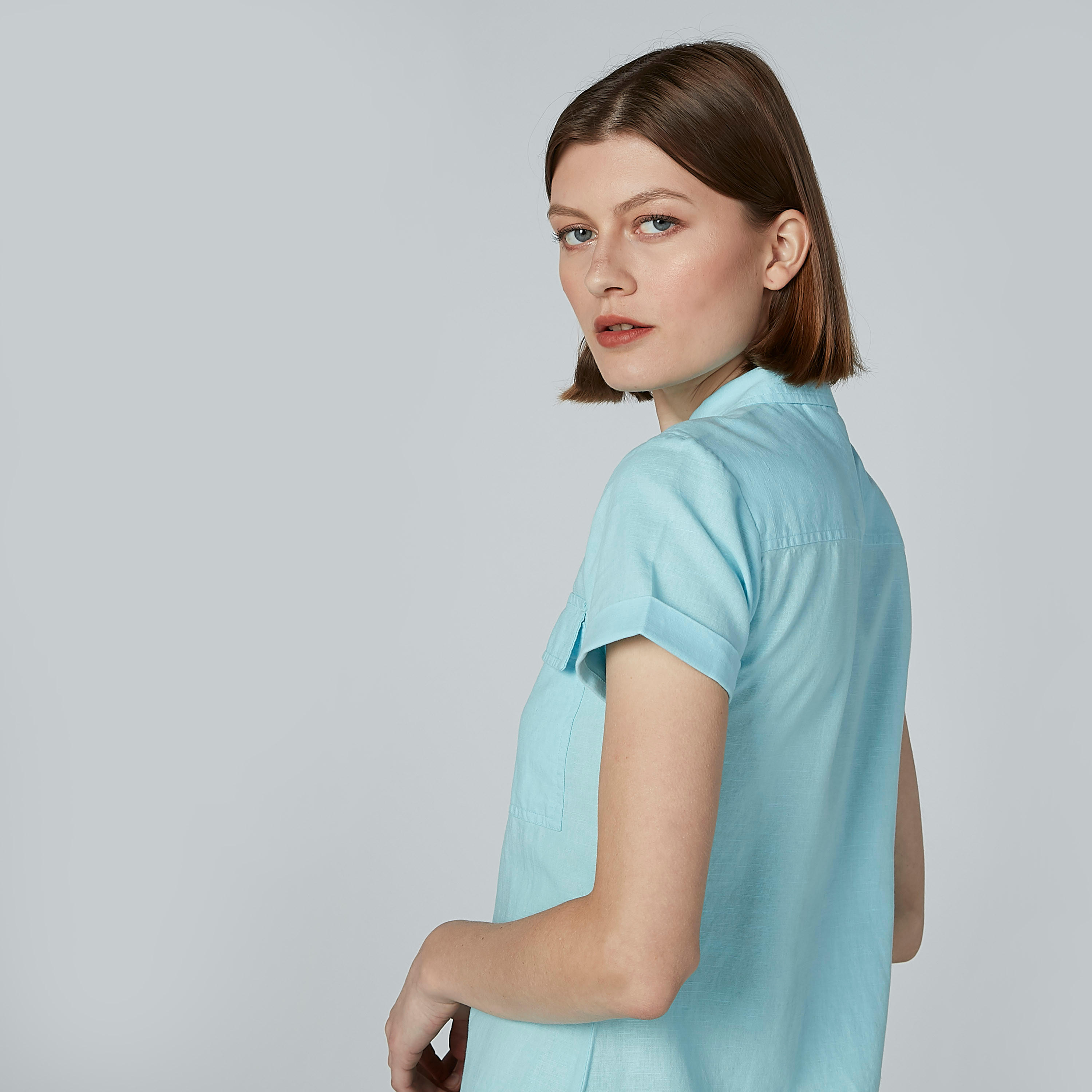 فستان قميص سادة متوسط الطول بجيوب من لي كوبر-women-clothing-dresses-image-3