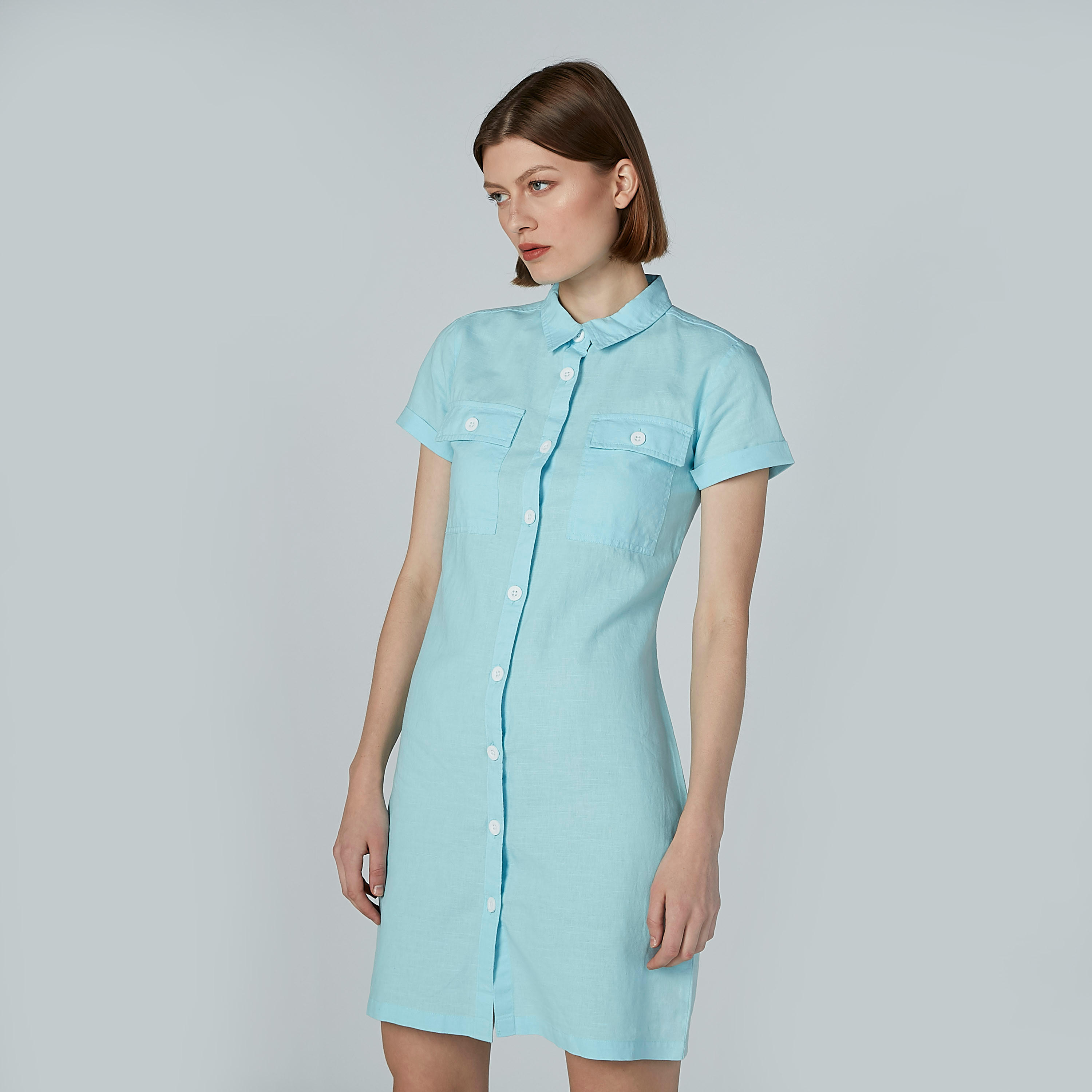 فستان قميص سادة متوسط الطول بجيوب من لي كوبر-women-clothing-dresses-image-4