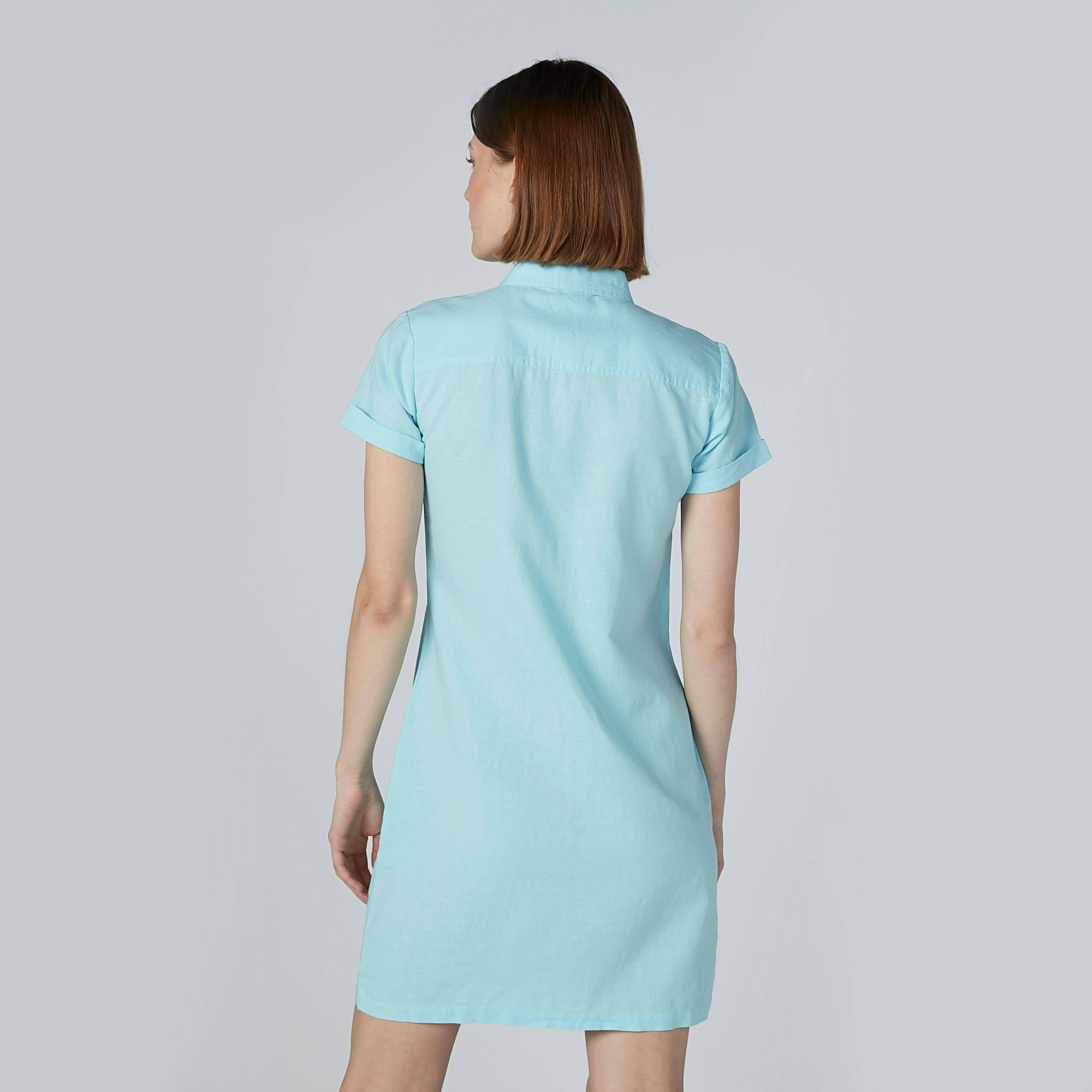فستان قميص سادة متوسط الطول بجيوب من لي كوبر-women-clothing-dresses-image-5