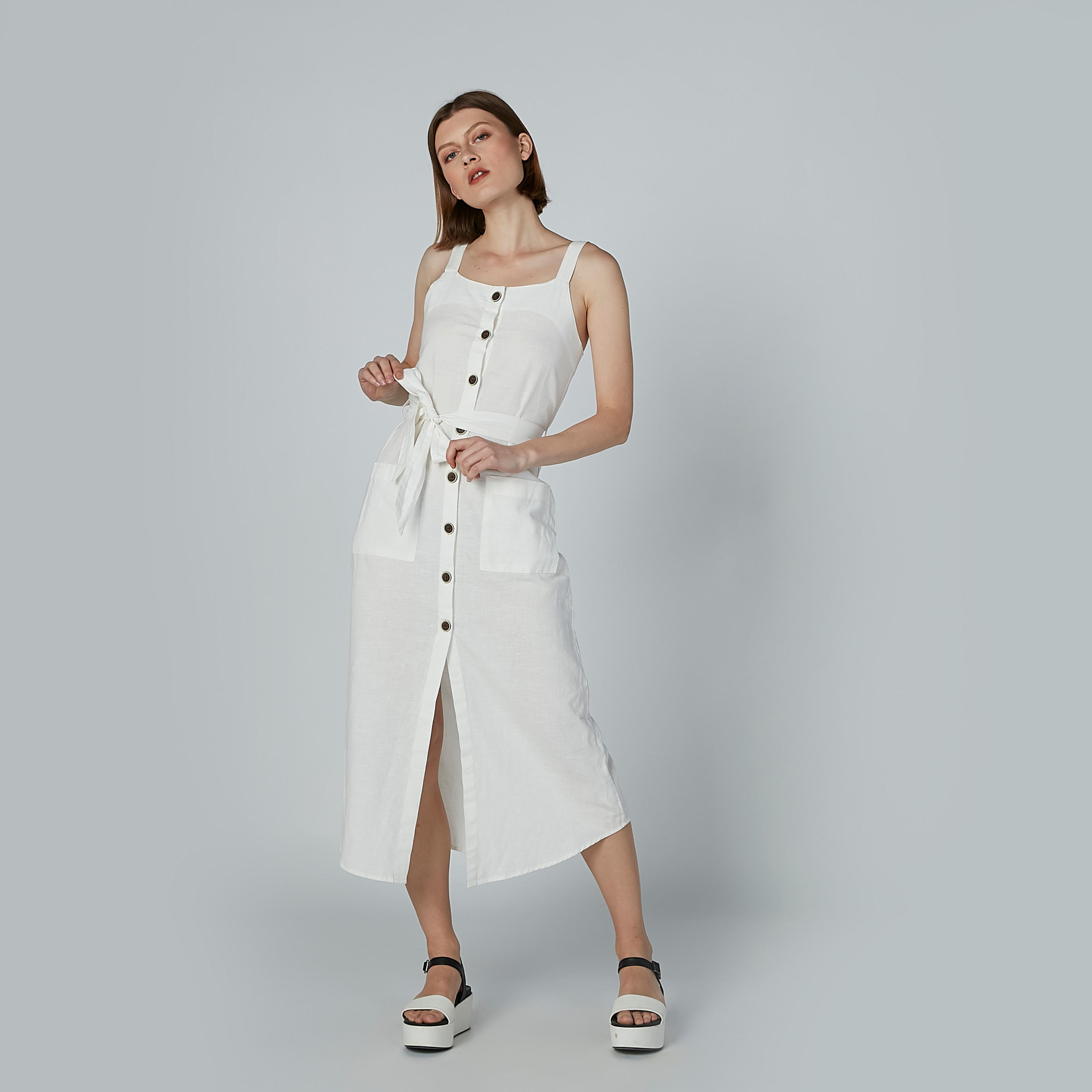 فستان سادة إيه لاين متوسط الطول بجيوب-women-clothing-dresses-image-6