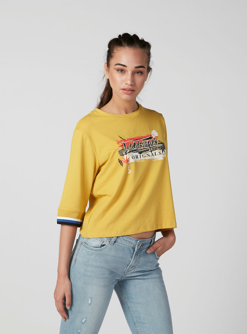 Sustainable Lee Cooper Printed T-shirt with 3/4 Sleeves-women-clothing-tshirts-image-1