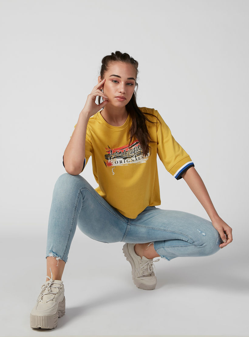 Sustainable Lee Cooper Printed T-shirt with 3/4 Sleeves-women-clothing-tshirts-image-2