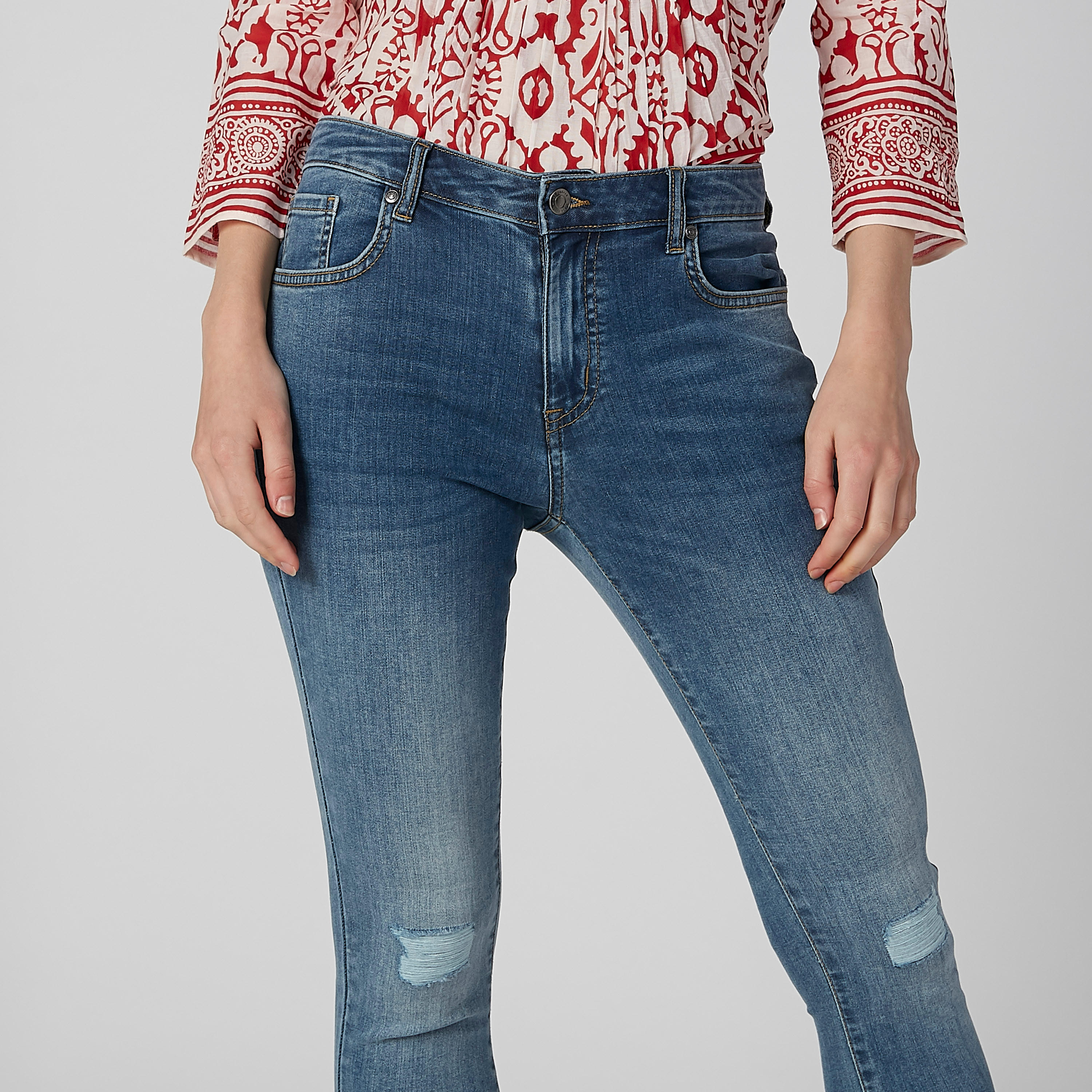 بنطال جينز طويل مضلع بجيوب من لي كوبر-women-clothing-bottoms-jeans-image-1