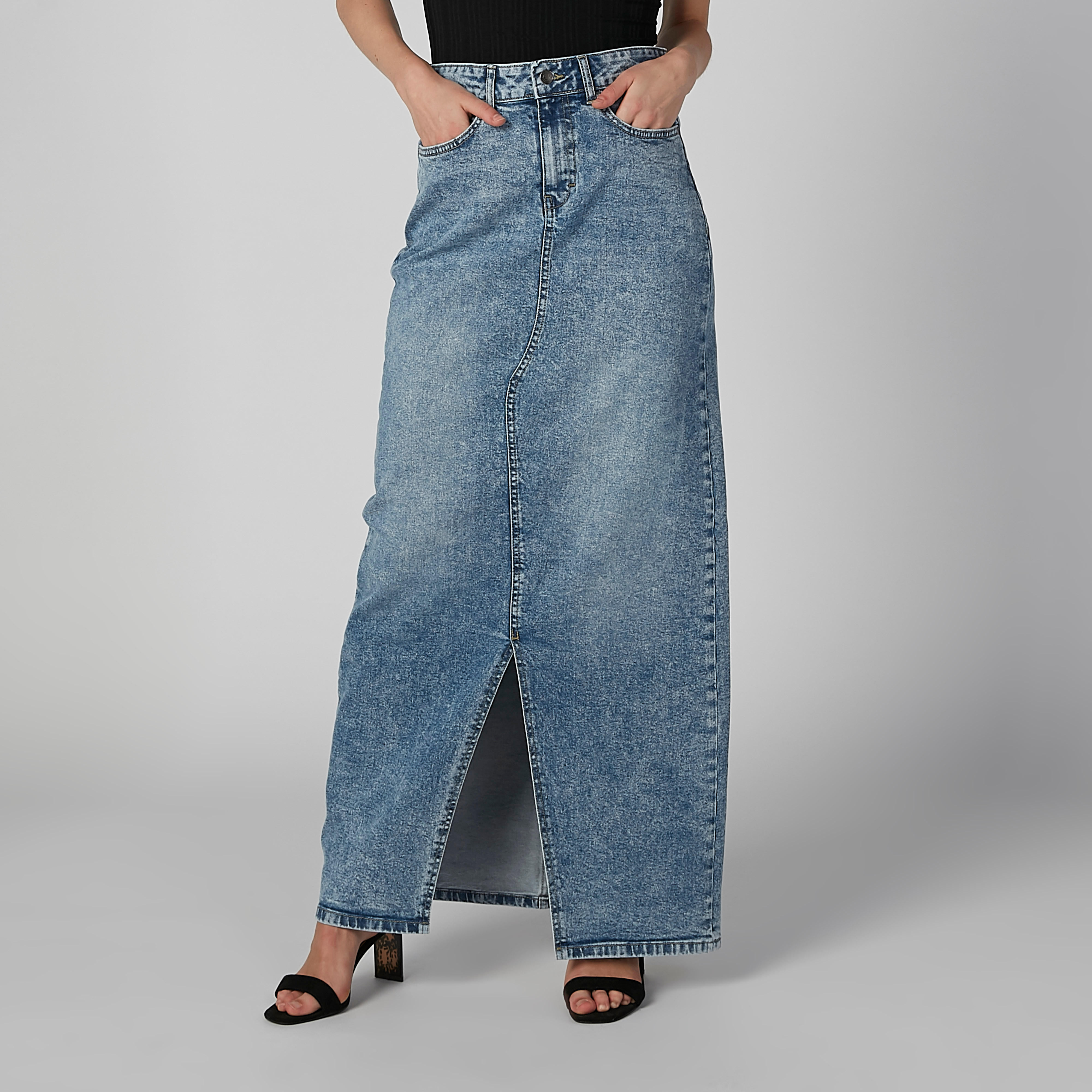 تنورة دينم طويلة بجيوب من لي كوبر-women-clothing-bottoms-skirts-image-3