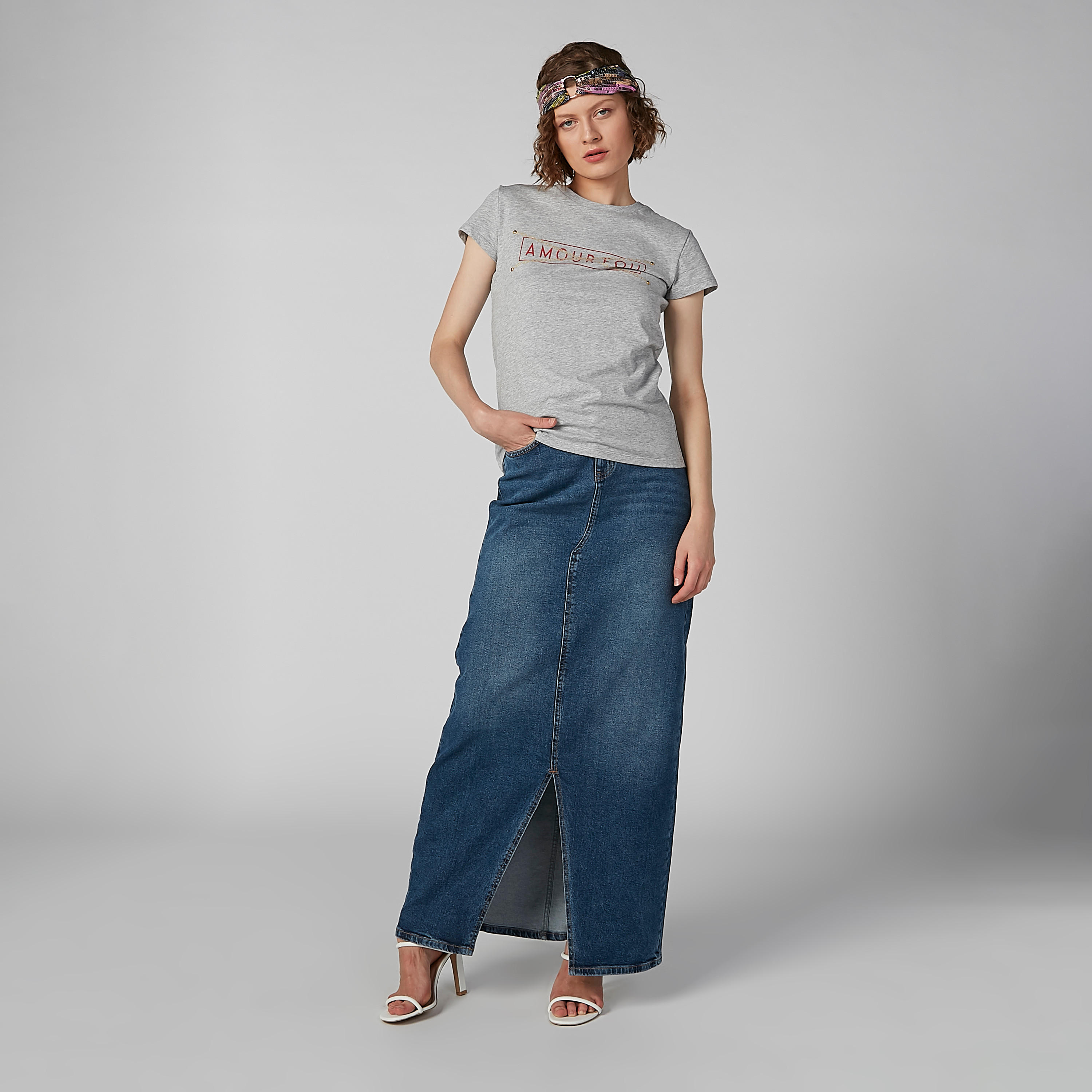 تنورة دينم طويلة بجيوب وفتحة أمامية من لي كوبر-women-clothing-bottoms-skirts-image-2