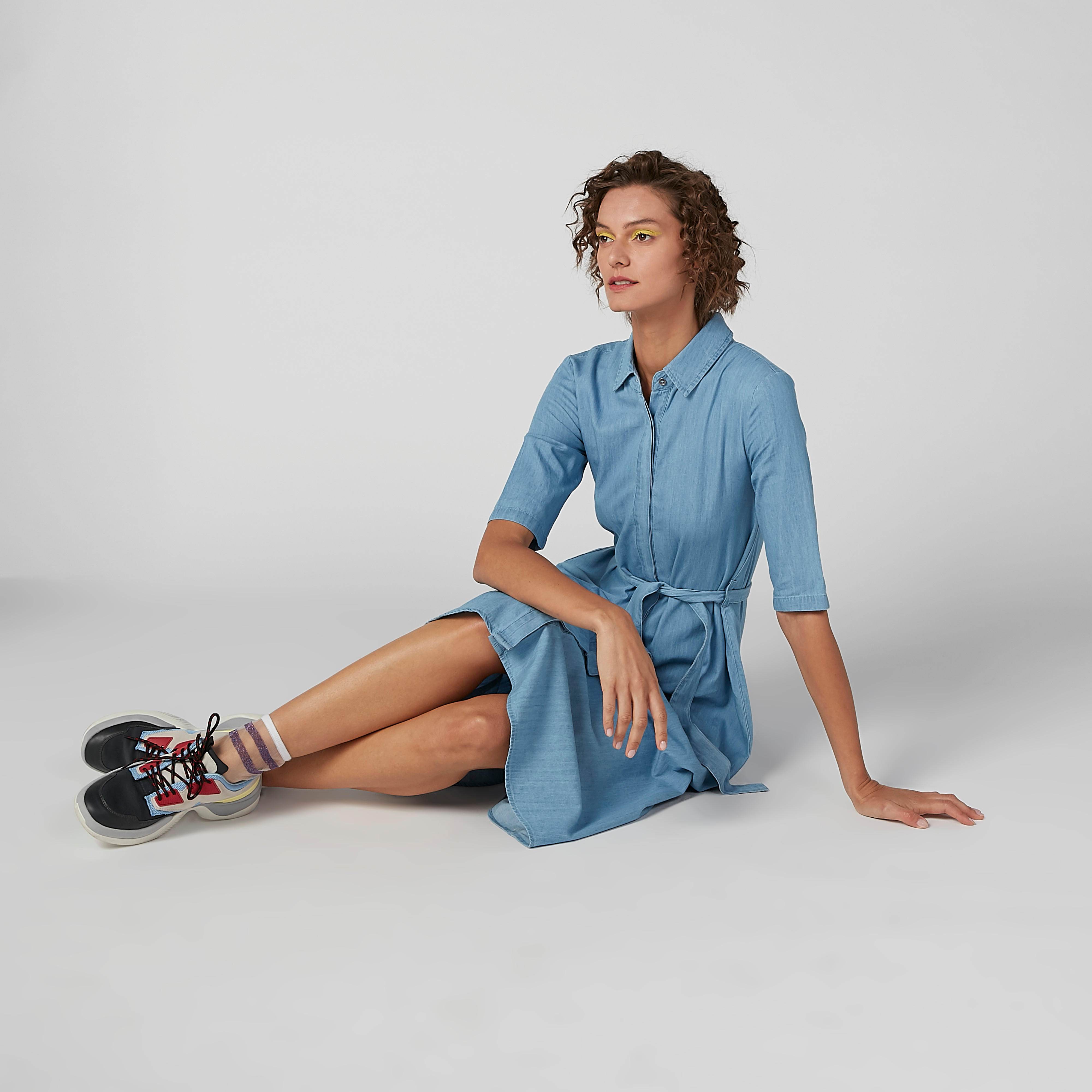 Lee Cooper Plain Midi A-line Dress with Concealed Placket and Tie Ups-women-clothing-dresses-image-1