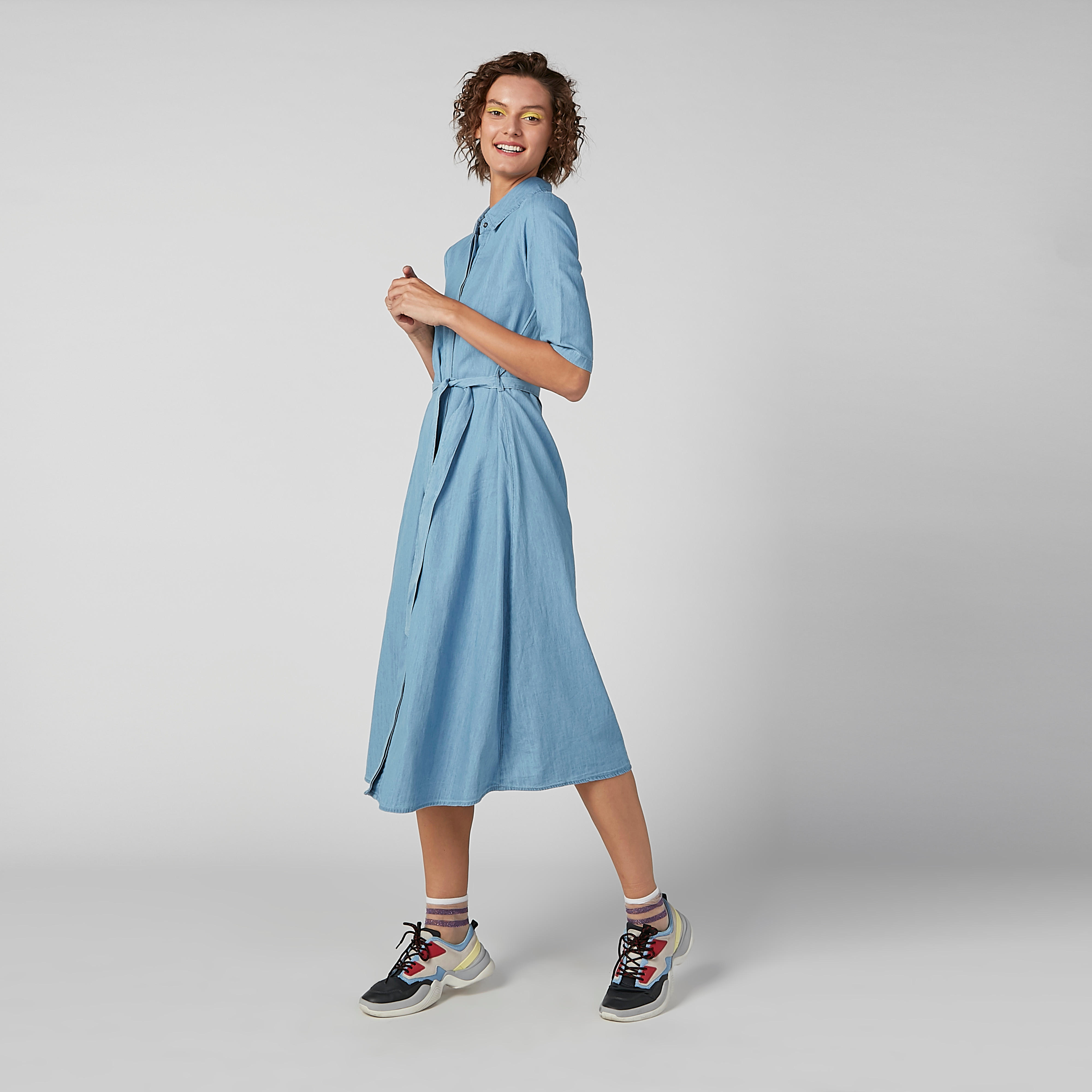 Lee Cooper Plain Midi A-line Dress with Concealed Placket and Tie Ups-women-clothing-dresses-image-2