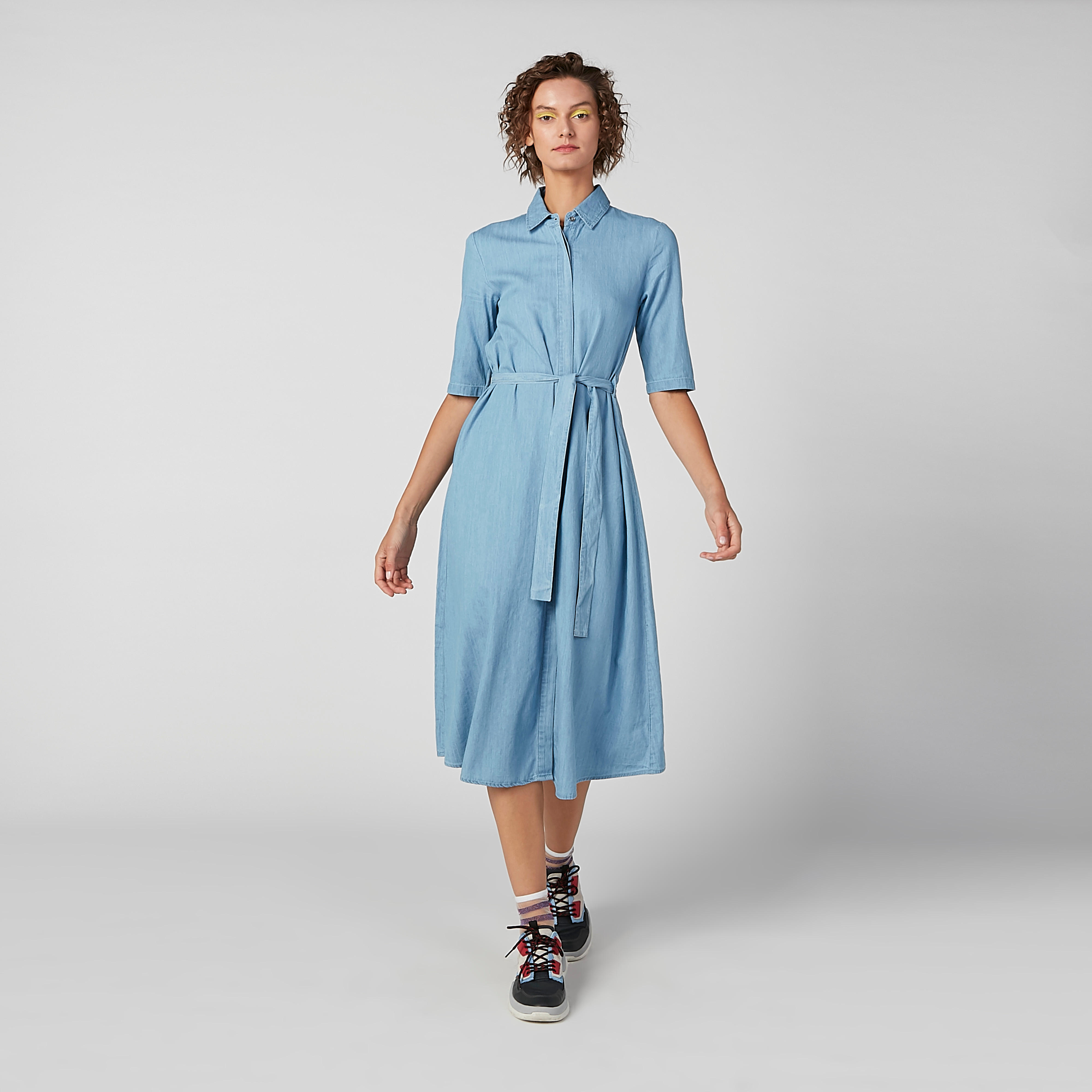 Lee Cooper Plain Midi A-line Dress with Concealed Placket and Tie Ups-women-clothing-dresses-image-3