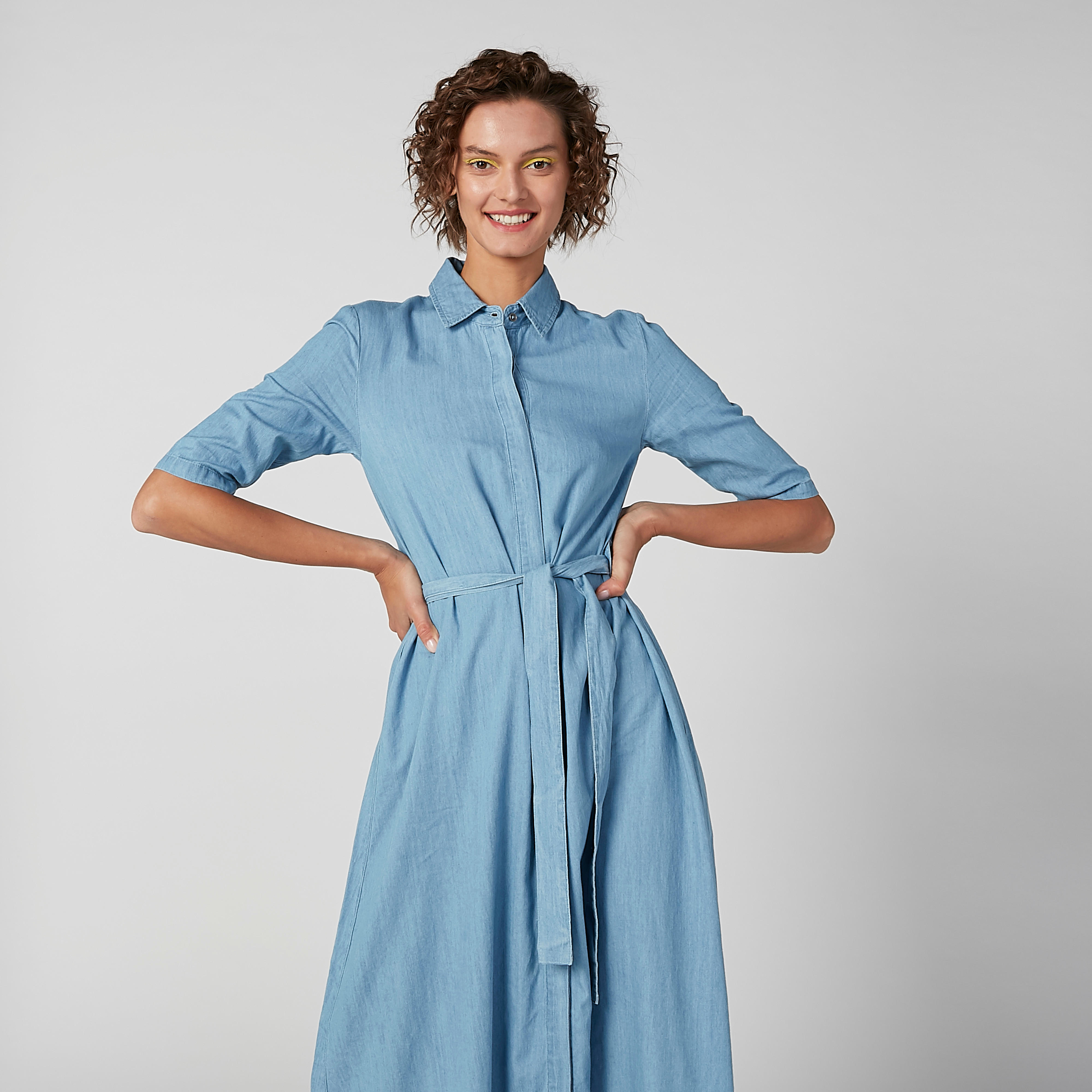 Lee Cooper Plain Midi A-line Dress with Concealed Placket and Tie Ups-women-clothing-dresses-image-4