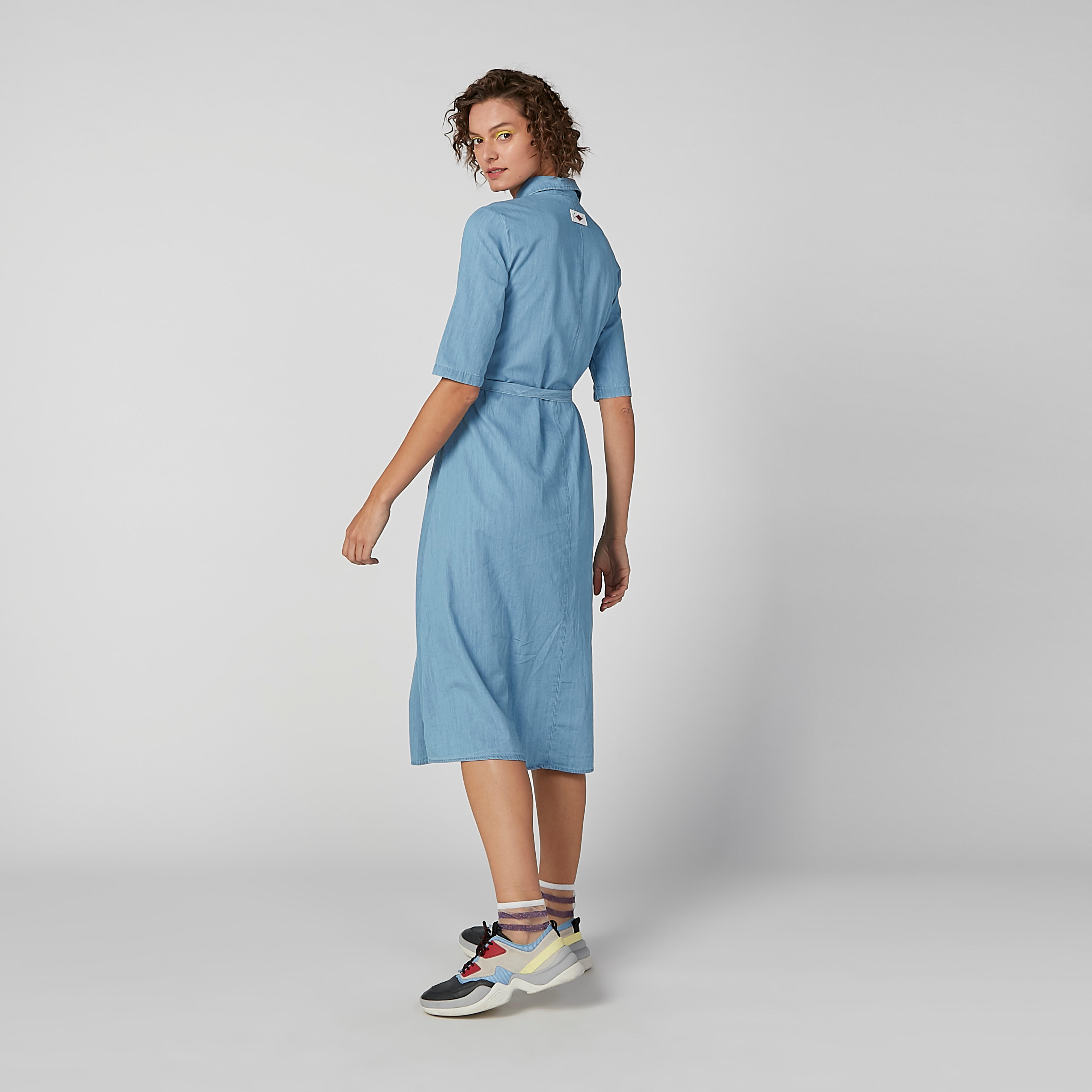 Lee Cooper Plain Midi A-line Dress with Concealed Placket and Tie Ups-women-clothing-dresses-image-5