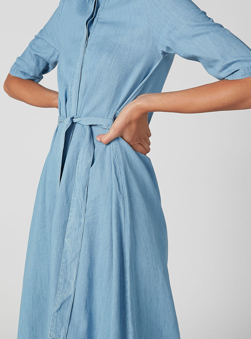 Lee Cooper Plain Midi A-line Dress with Concealed Placket and Tie Ups-women-clothing-dresses-image-6
