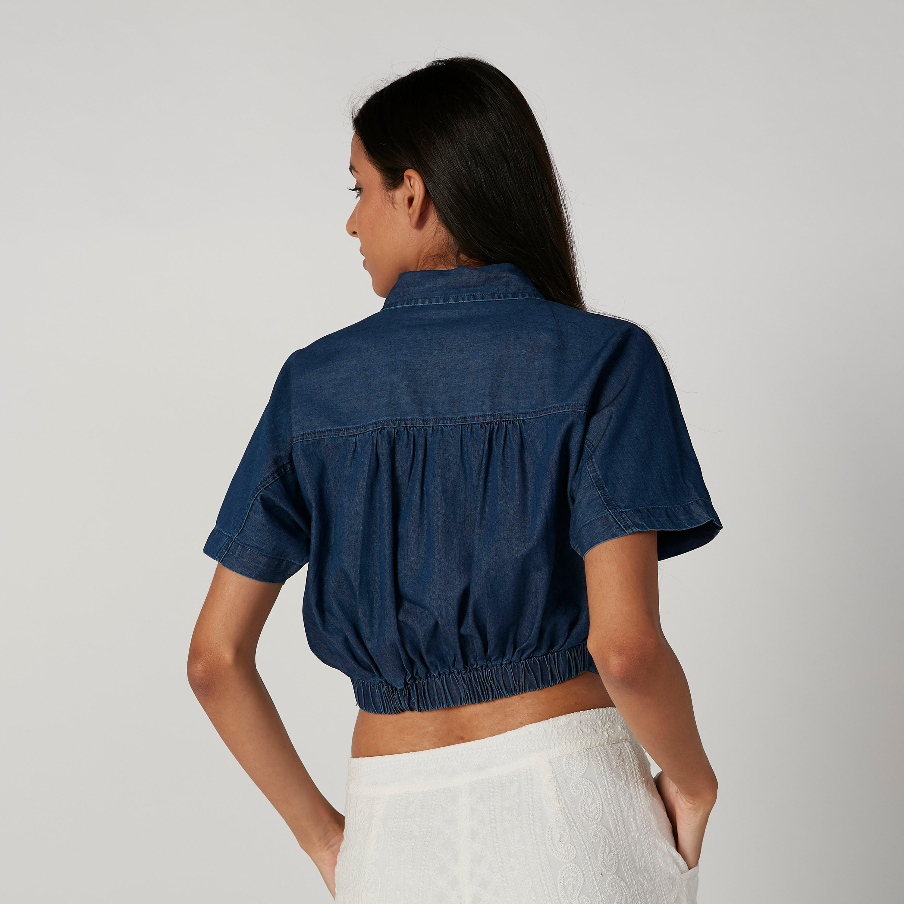 Sustainable Plain Crop Top with Short Sleeves and Tie Ups-women-clothing-shirtsandblouses-blouses-image-2