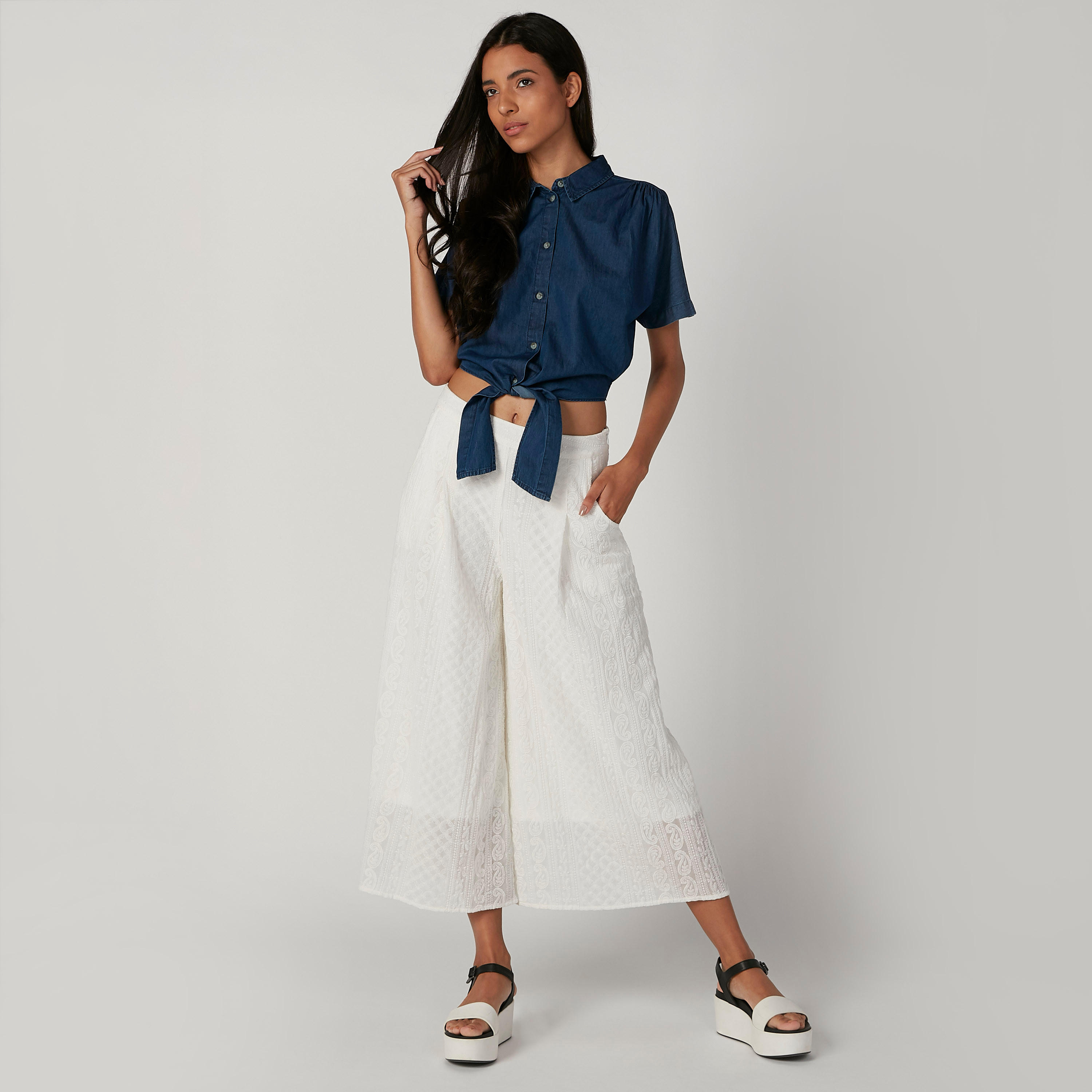 Sustainable Plain Crop Top with Short Sleeves and Tie Ups-women-clothing-shirtsandblouses-blouses-image-3