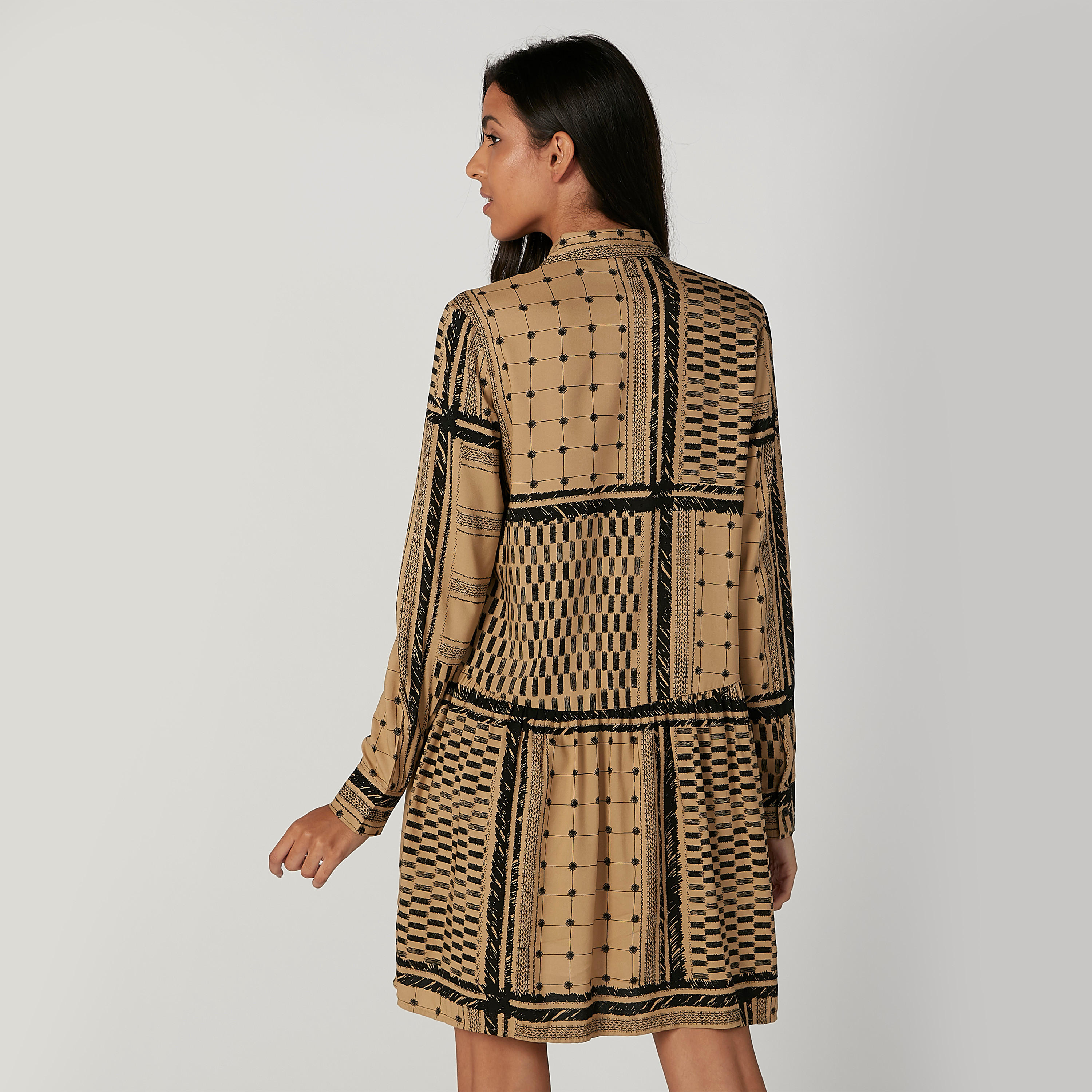 فستان قميص مستدام قصير بأكمام طويلة وطبعات -women-clothing-dresses-image-2