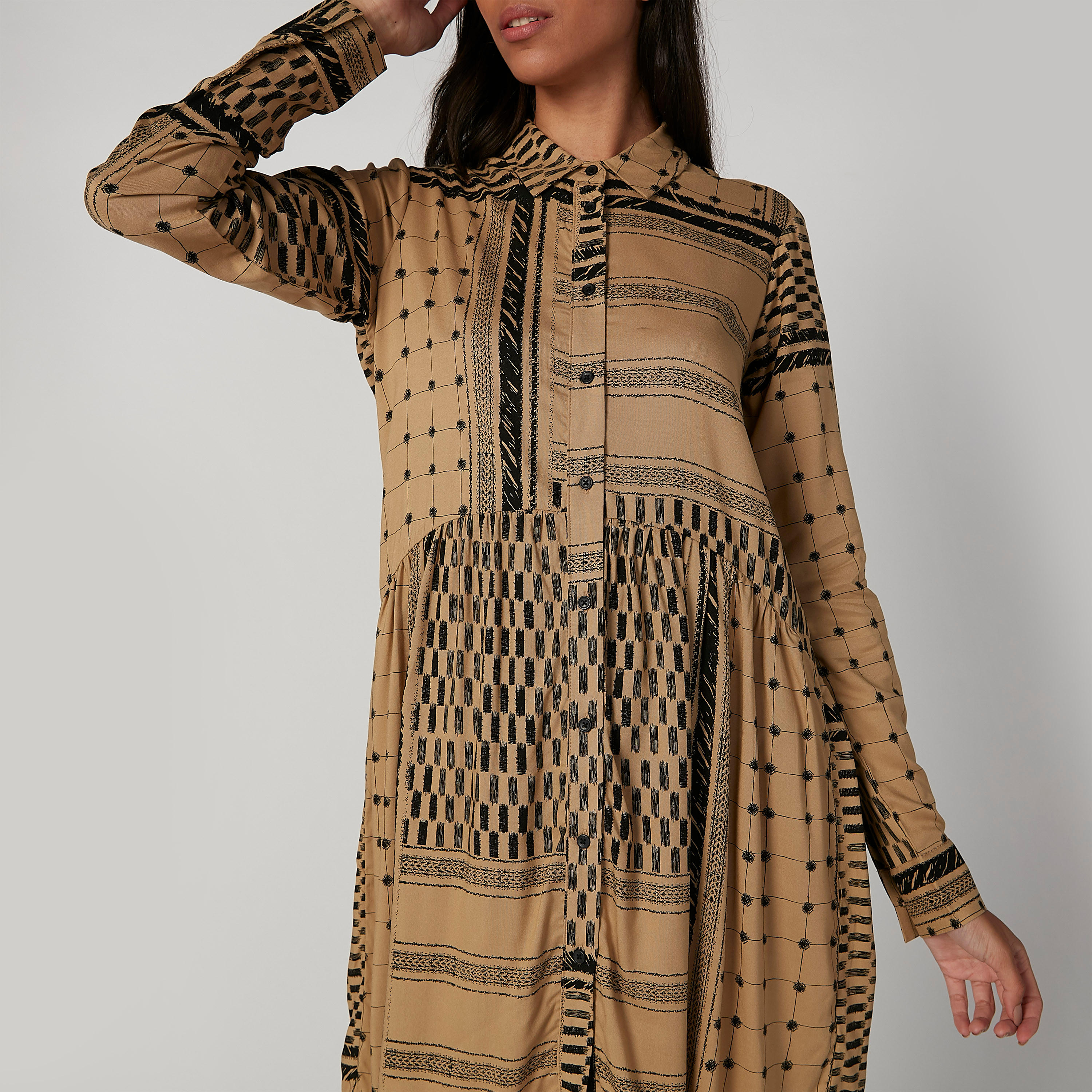 فستان قميص مستدام قصير بأكمام طويلة وطبعات -women-clothing-dresses-image-5